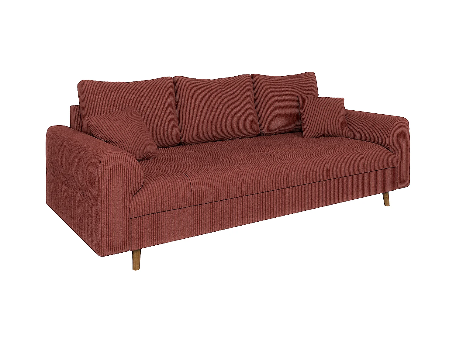 Jasper - Sofa 3 sitzer mit Braun Holzfüßen im skandinavischen Stil aus Terrakotta Cord-Stoff