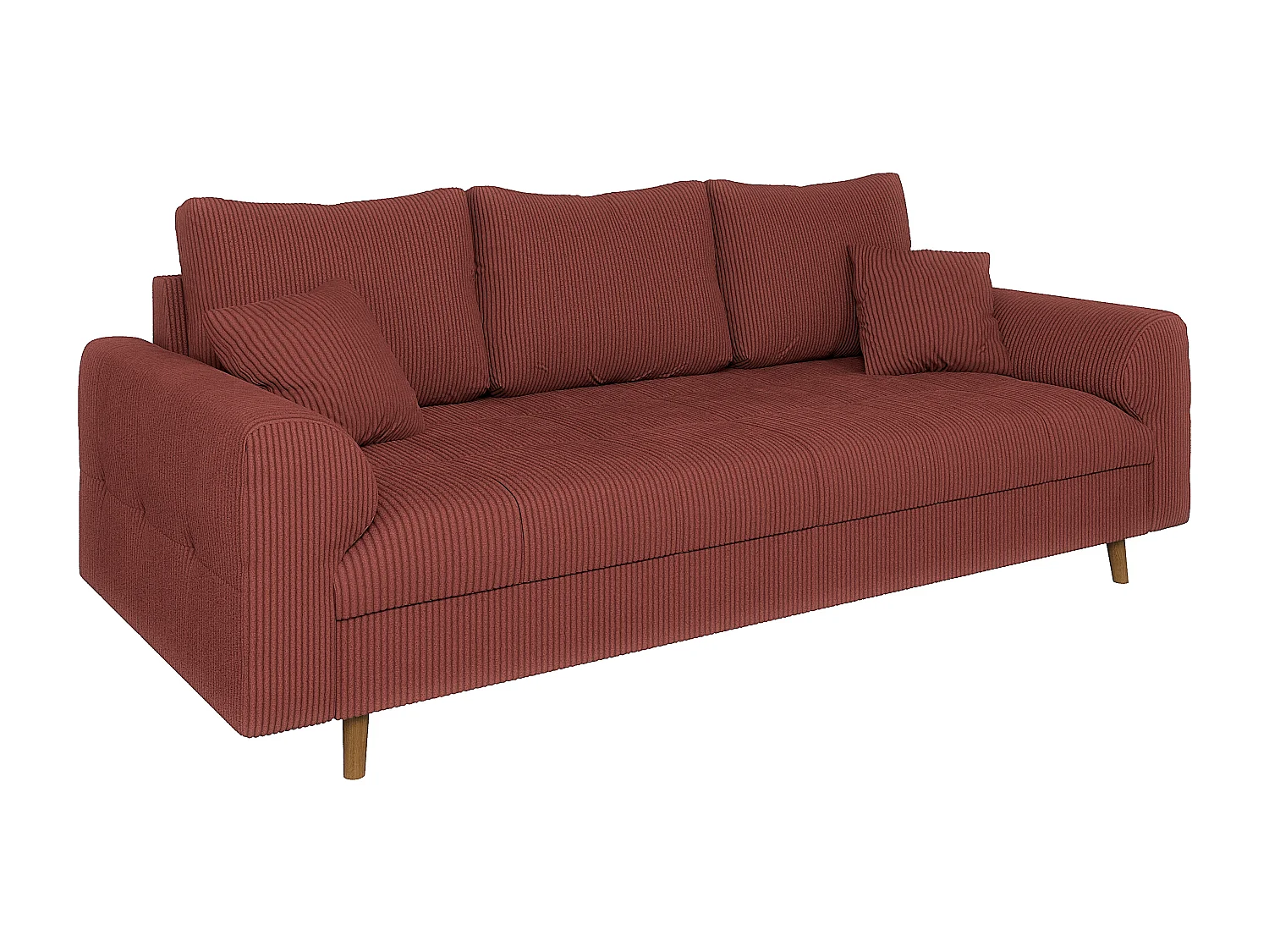 Jasper - Sofa 3 sitzer mit Braun Holzfüßen im skandinavischen Stil aus Terrakotta Cord-Stoff
