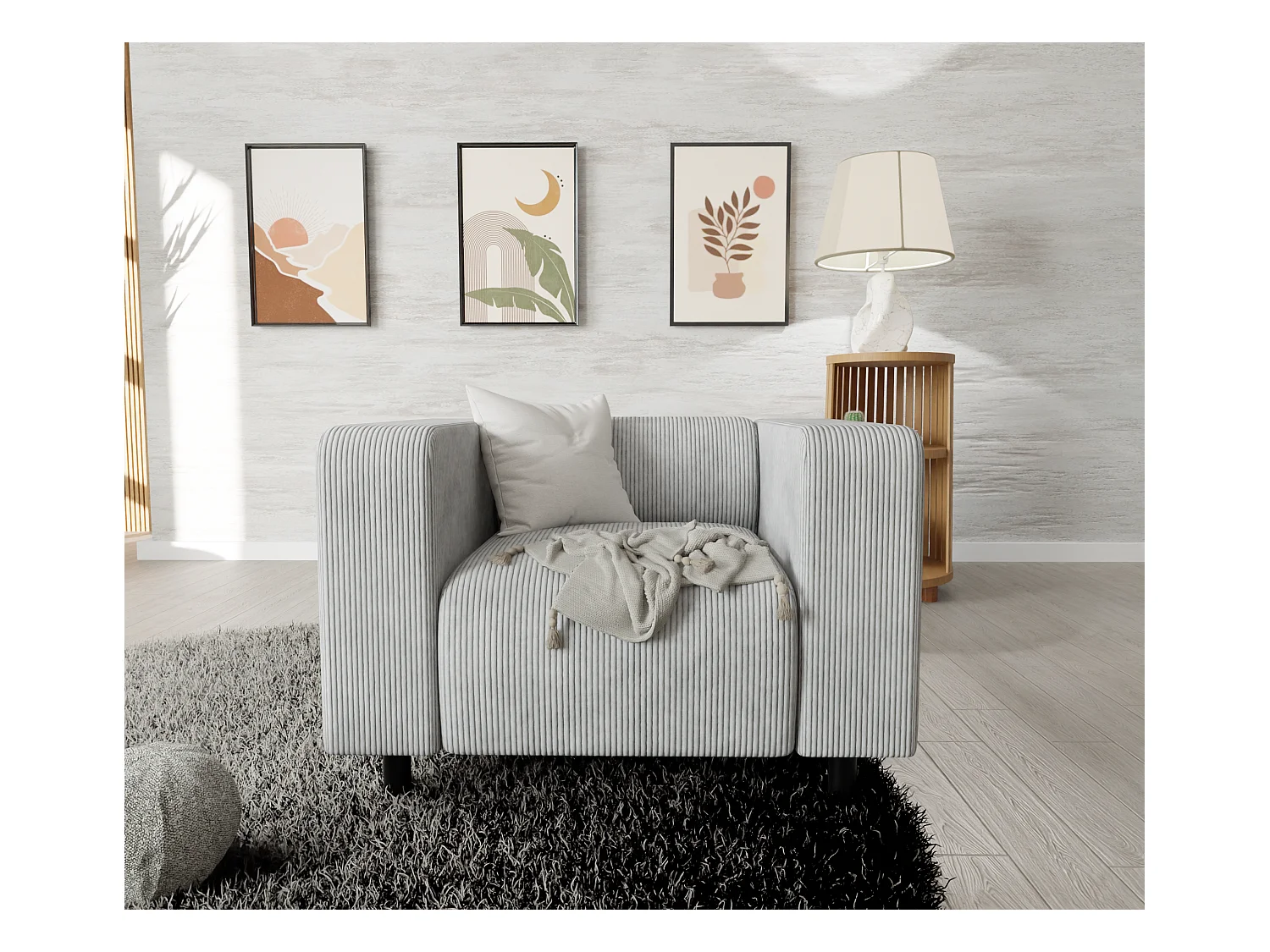 Thora - Modernes Sessel aus Hellgrau Cord-Stoff mit bequemem Sitz