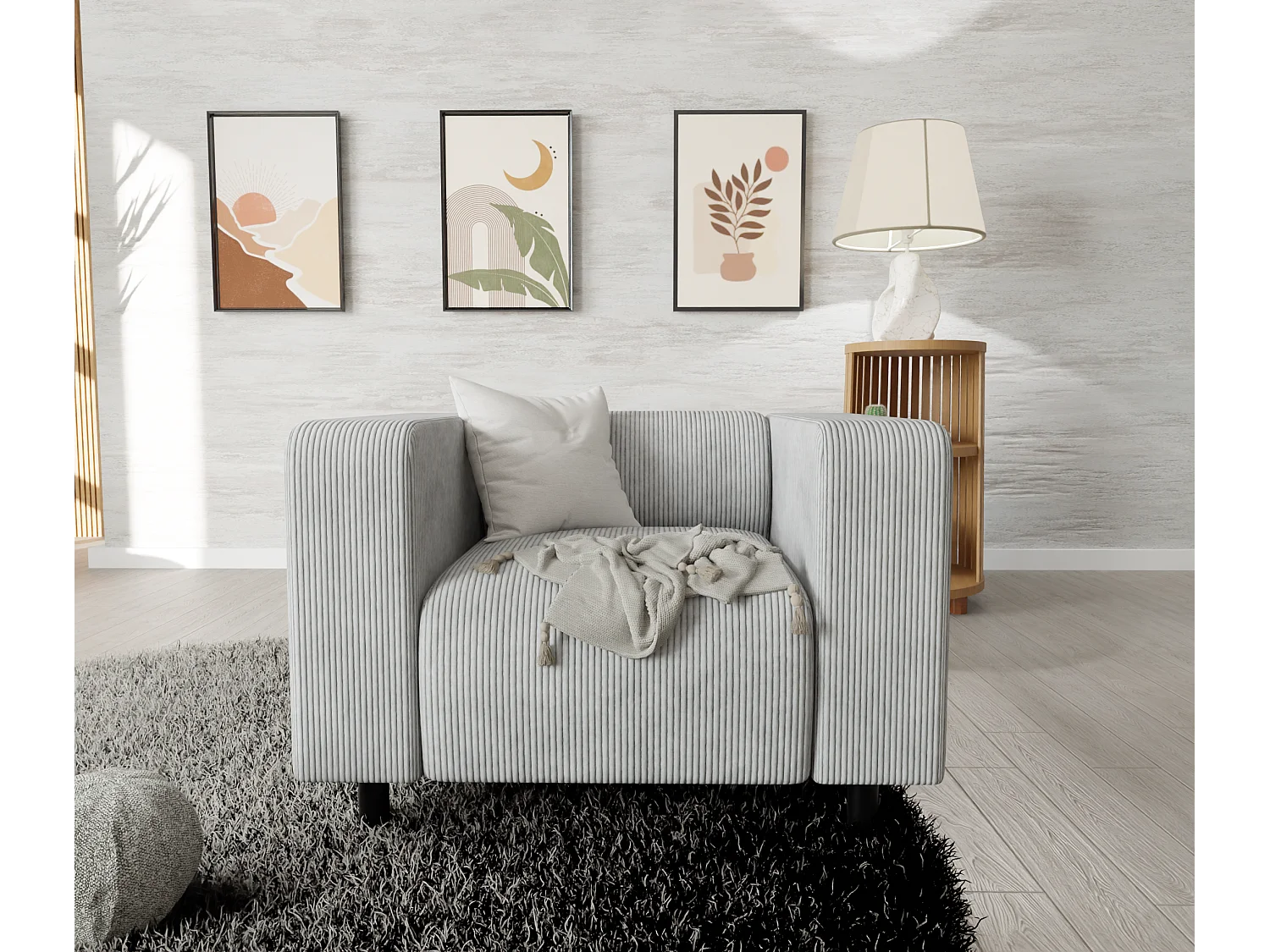 Thora - Modernes Sessel aus Hellgrau Cord-Stoff mit bequemem Sitz