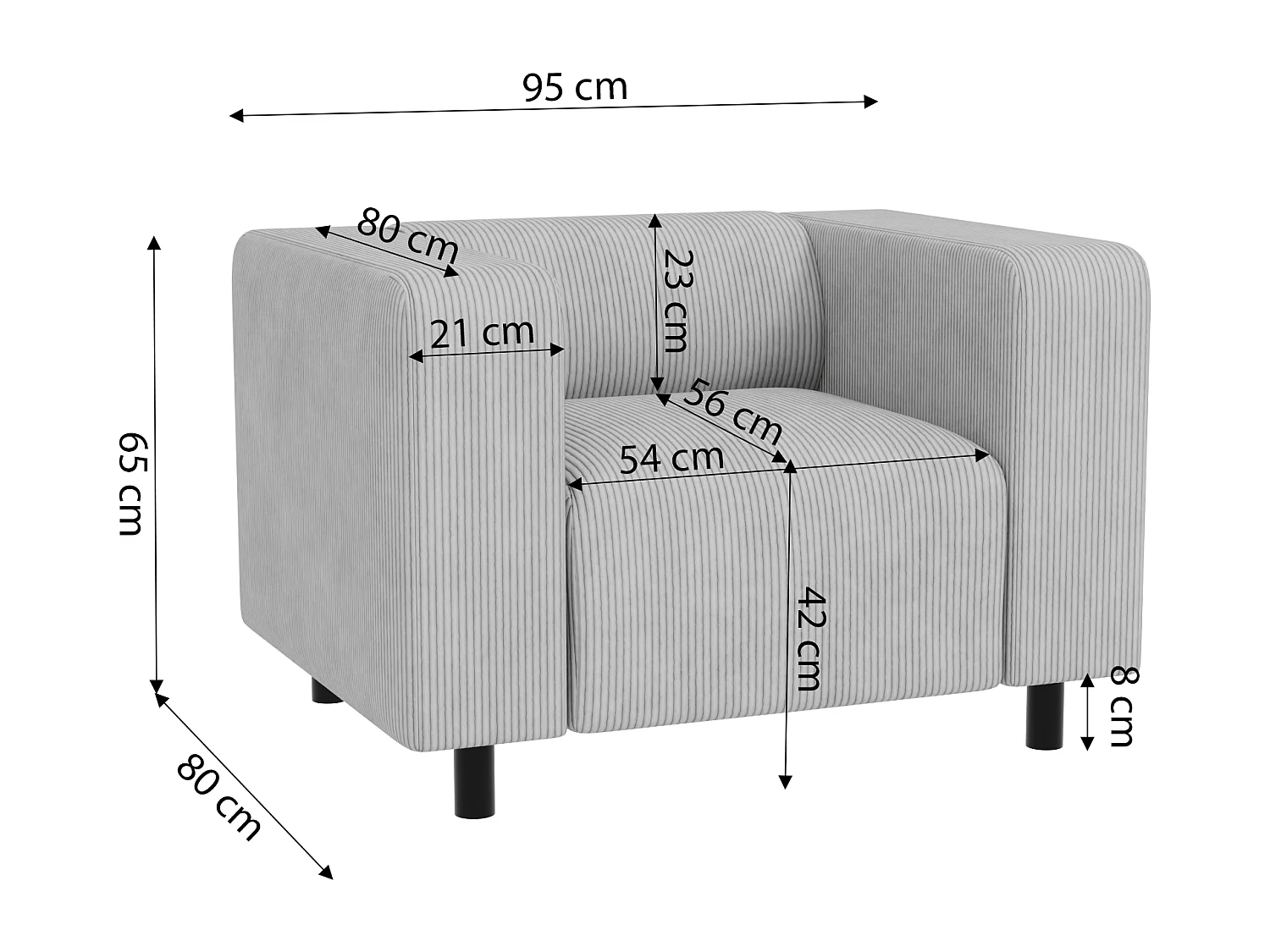 Thora - Modernes Sessel aus Hellgrau Cord-Stoff mit bequemem Sitz