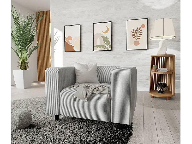 Thora - Modernes Sessel aus Hellgrau Cord-Stoff mit bequemem Sitz