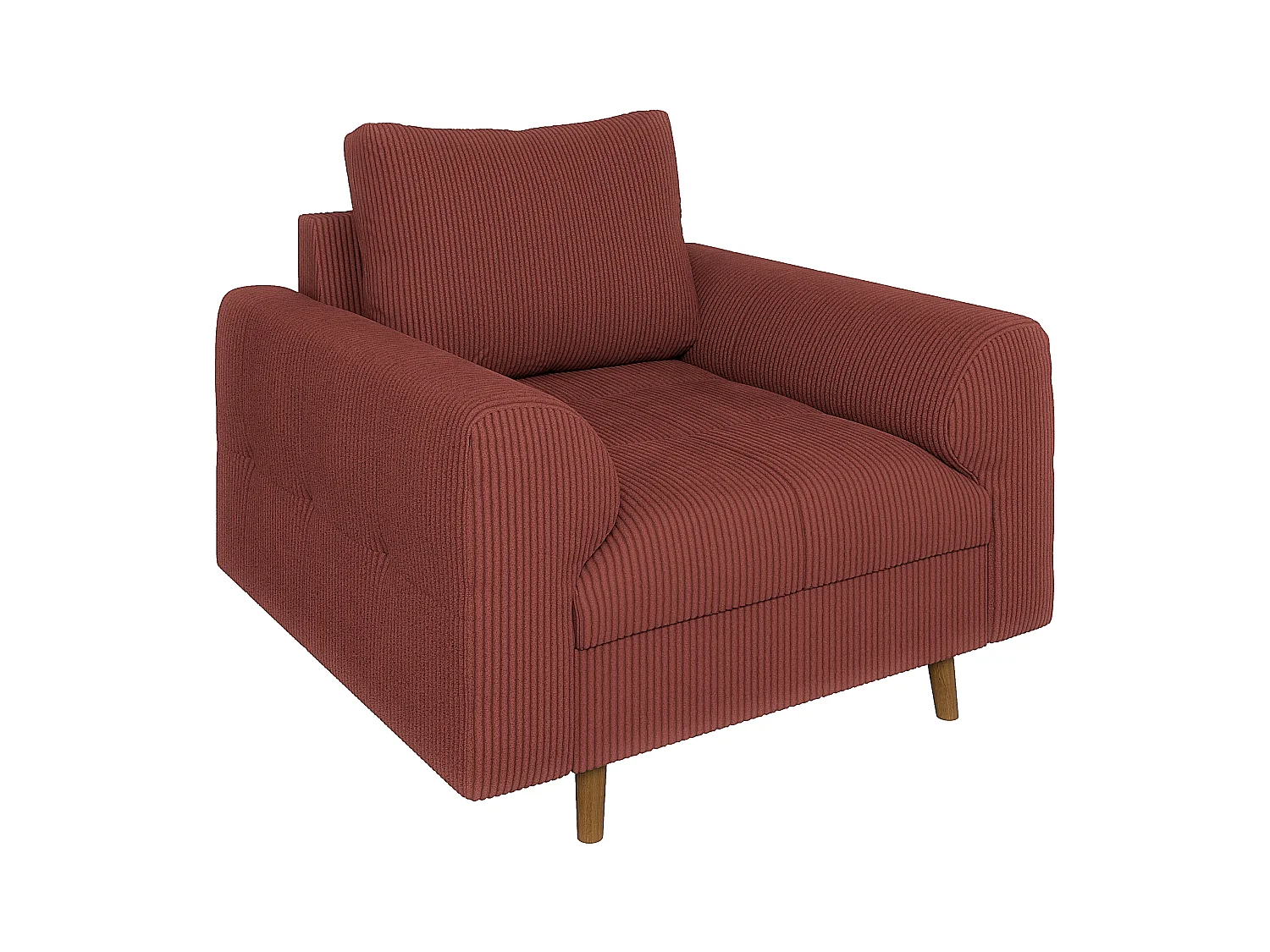 Jasper - Sessel mit Braun Holzfüßen im skandinavischen Stil aus Terracotta Cord-Stoff