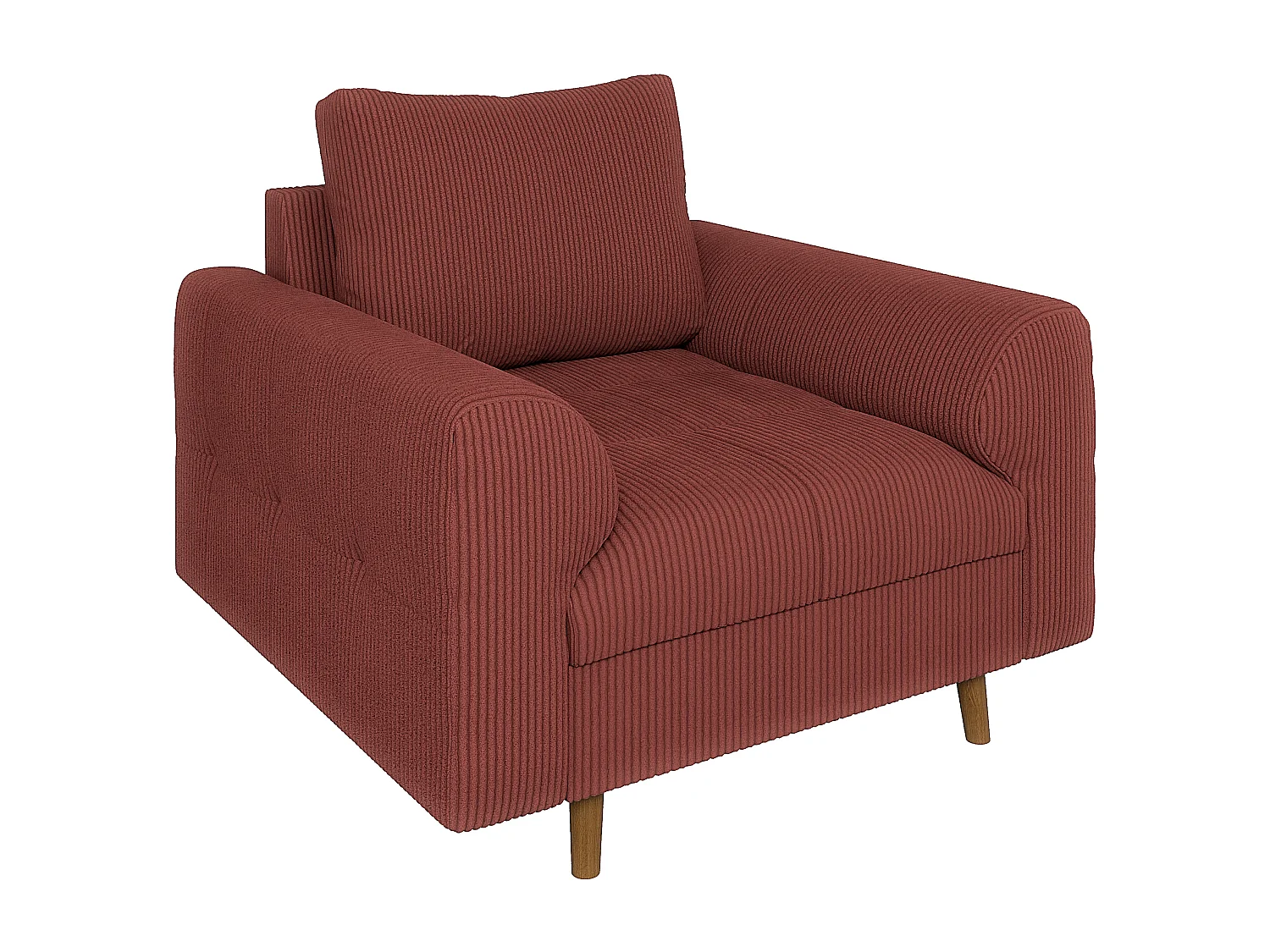 Jasper - Sessel mit Braun Holzfüßen im skandinavischen Stil aus Terracotta Cord-Stoff