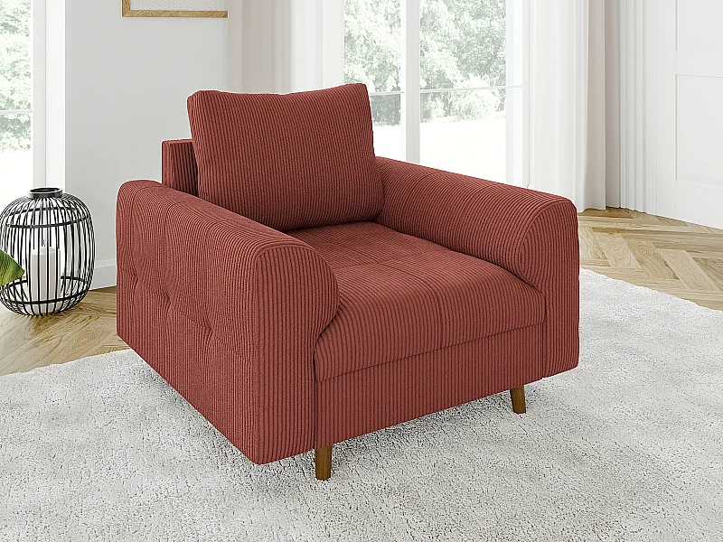 Jasper - Sessel mit Braun Holzfüßen im skandinavischen Stil aus Terracotta Cord-Stoff