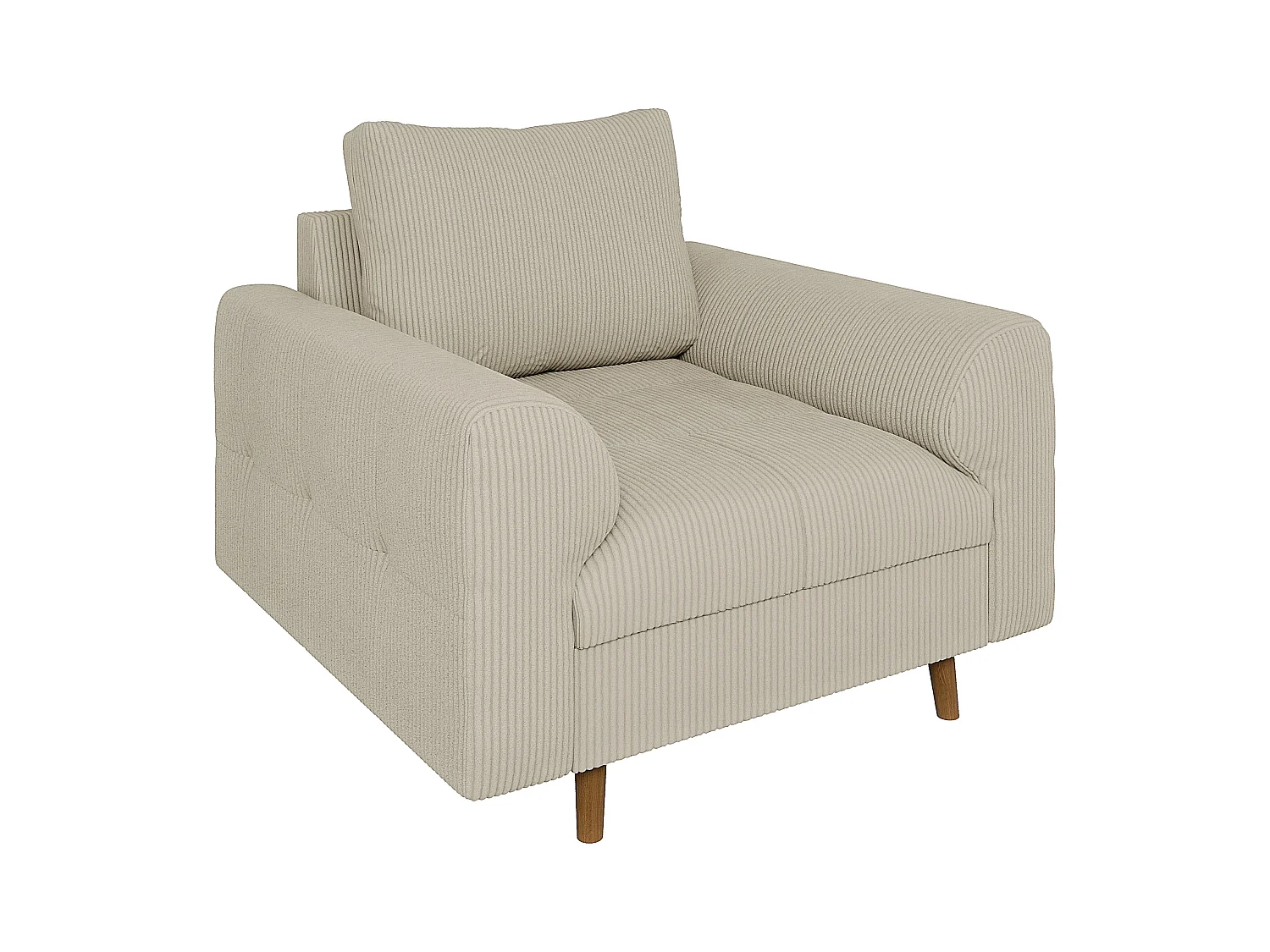 Jasper - Sessel mit Braun Holzfüßen im skandinavischen Stil aus Beige Cord-Stoff