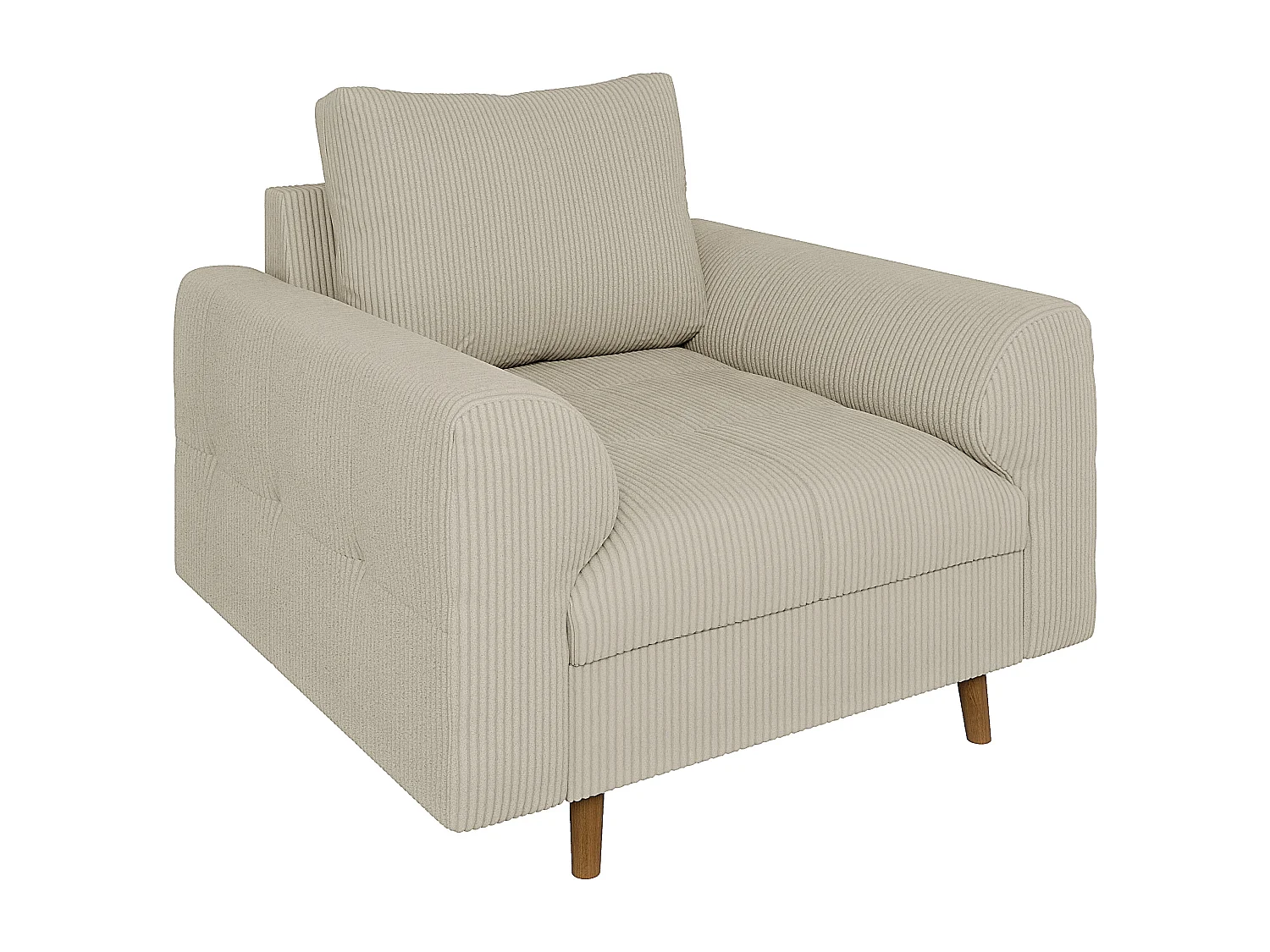 Jasper - Sessel mit Braun Holzfüßen im skandinavischen Stil aus Beige Cord-Stoff