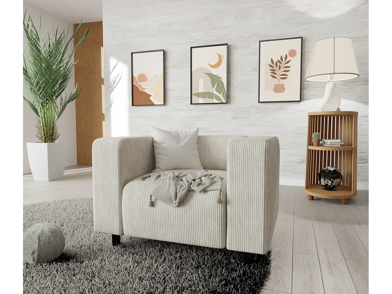 Thora - Modernes Sessel aus Beige Cord-Stoff mit bequemem Sitz