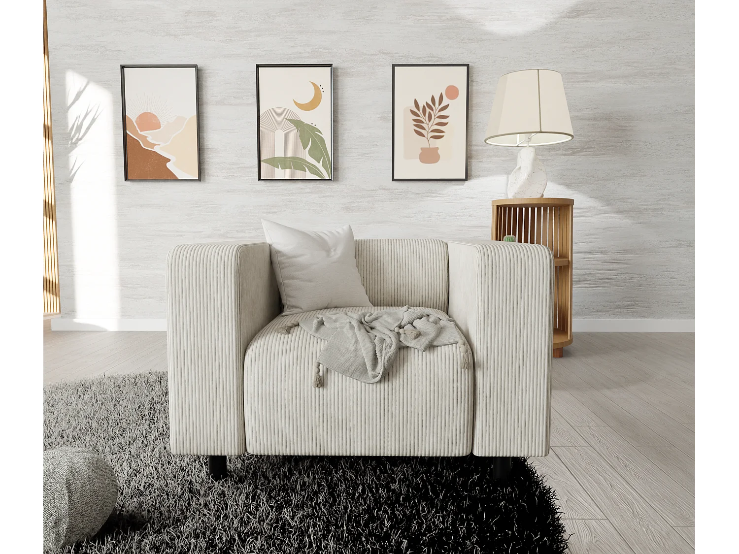 Thora - Modernes Sessel aus Beige Cord-Stoff mit bequemem Sitz