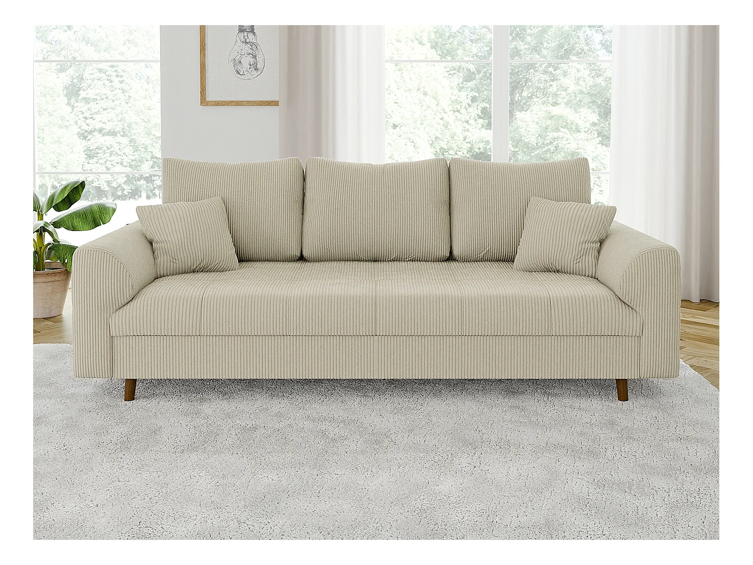 Jasper - Polstergarnitur 3+2 mit Braun Holzfüßen im skandinavischen Stil aus Beige Cord-Stoff