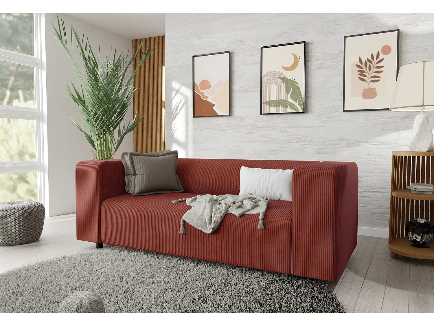 Ensemble de sièges moderne 3+2 en velours côtelé terracotta avec assise confortable THORA