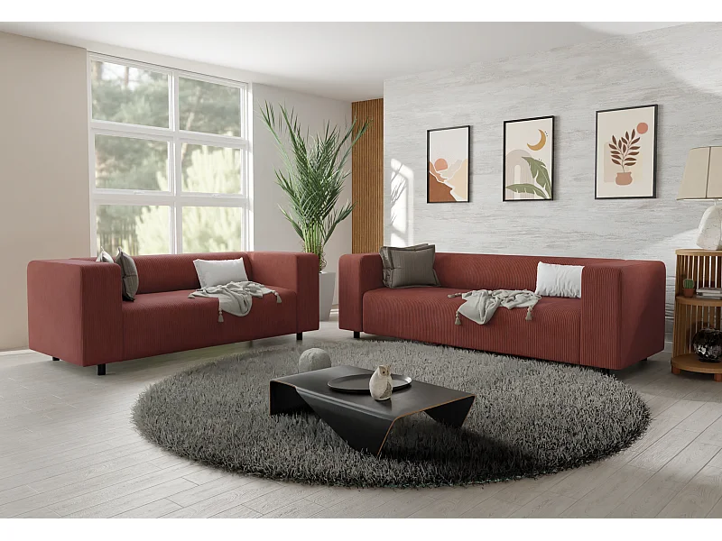 Thora - Modernes Polstergarnitur 3+2 aus Terrakotta Cord-Stoff mit bequemem Sitz