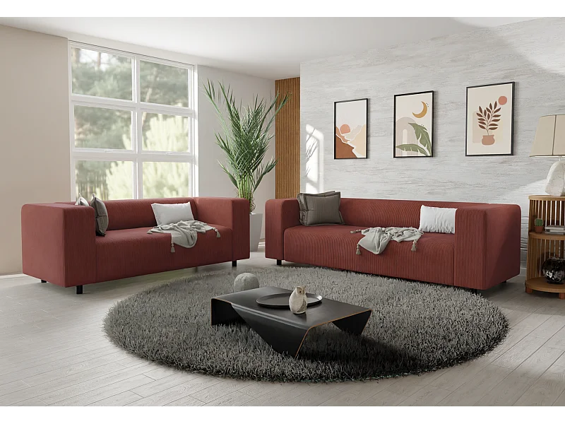 Ensemble de sièges moderne 3+2 en velours côtelé terracotta avec assise confortable THORA