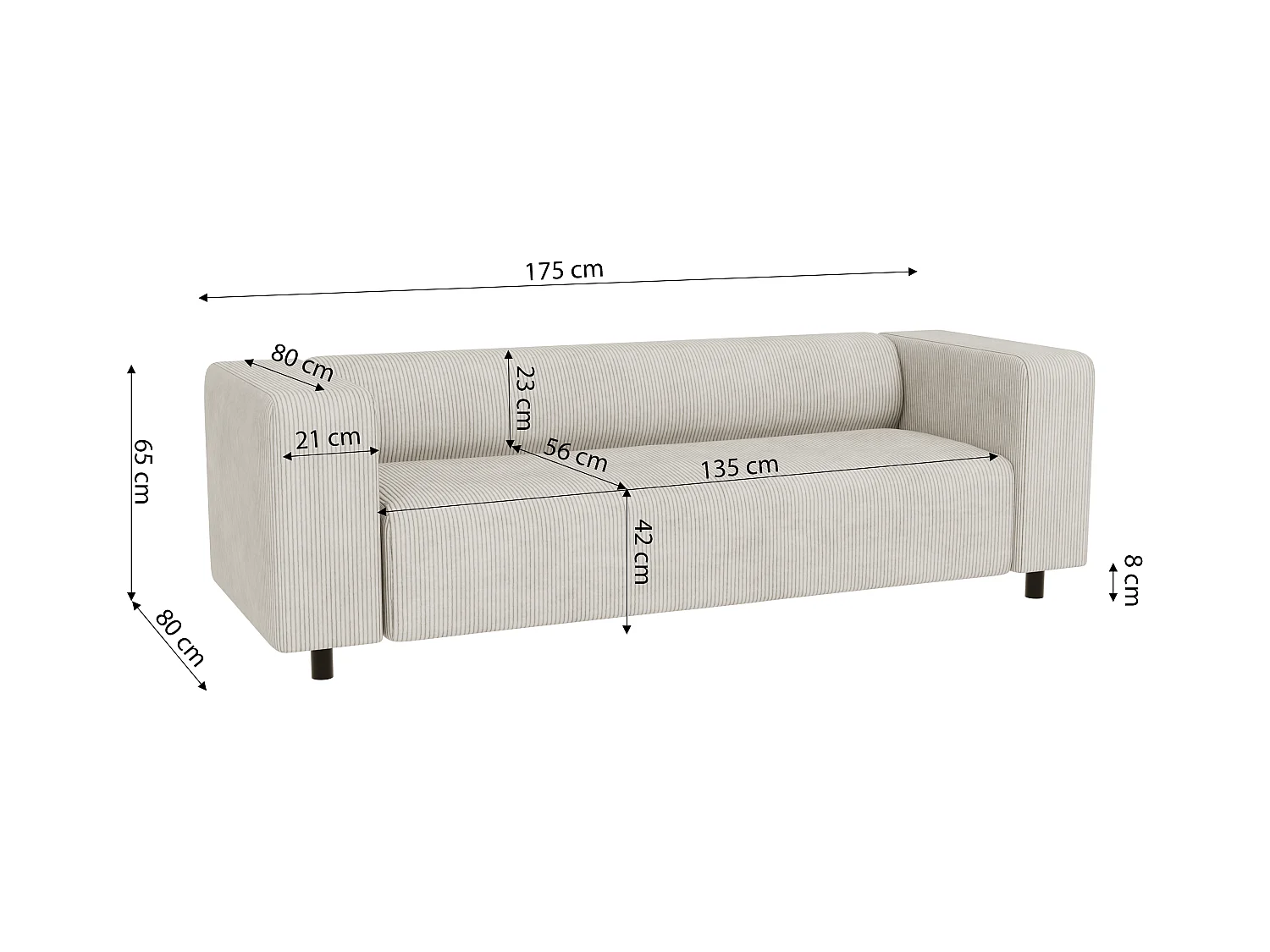 Ensemble de sièges moderne 3+2 en velours côtelé beige avec assise confortable THORA