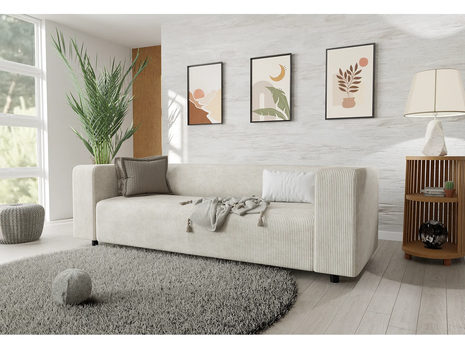 Ensemble de sièges moderne 3+2 en velours côtelé beige avec assise confortable THORA