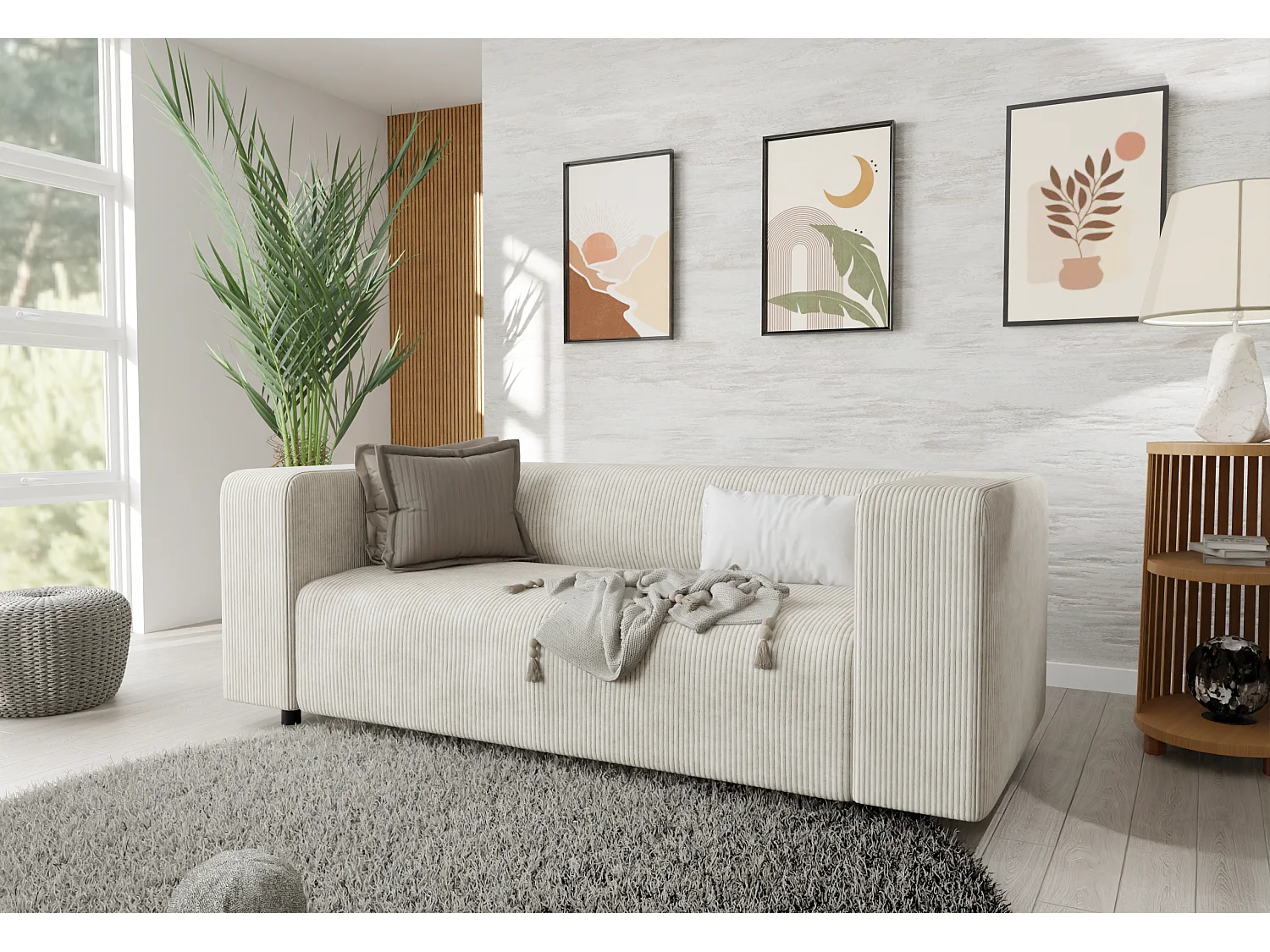 Ensemble de sièges moderne 3+2 en velours côtelé beige avec assise confortable THORA