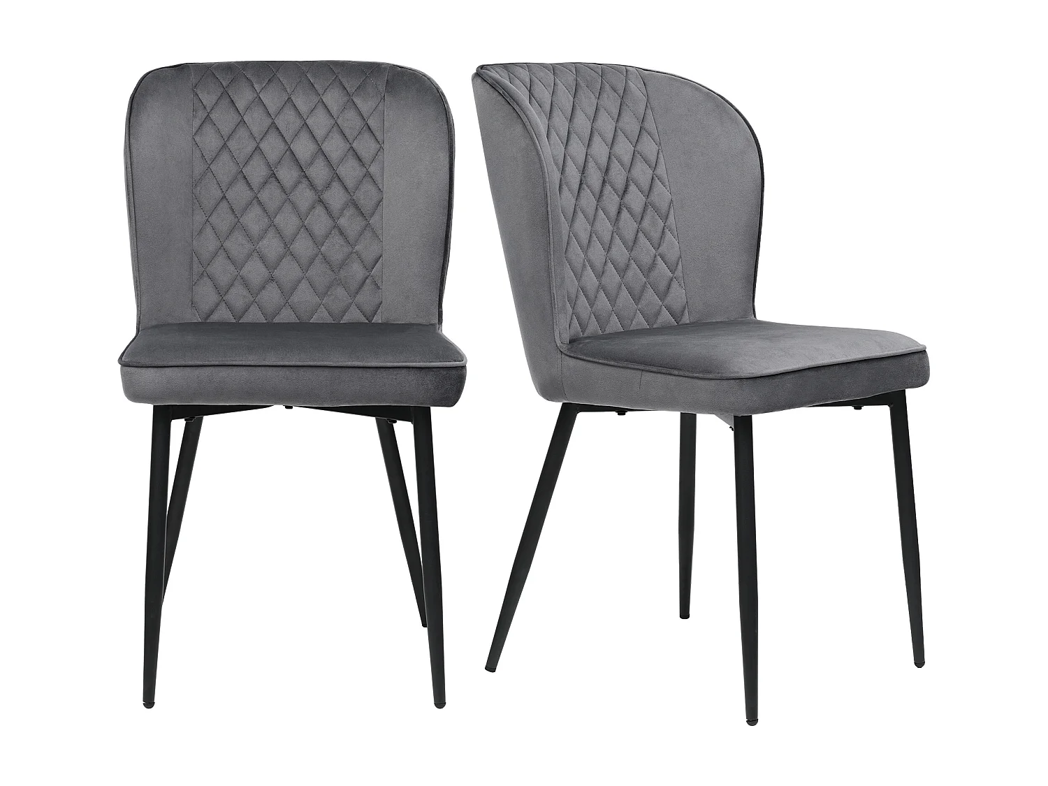 Set van 2 fluwelen eetkamerstoelen met gewatteerde rugleuning - zwarte metalen poten - grijs