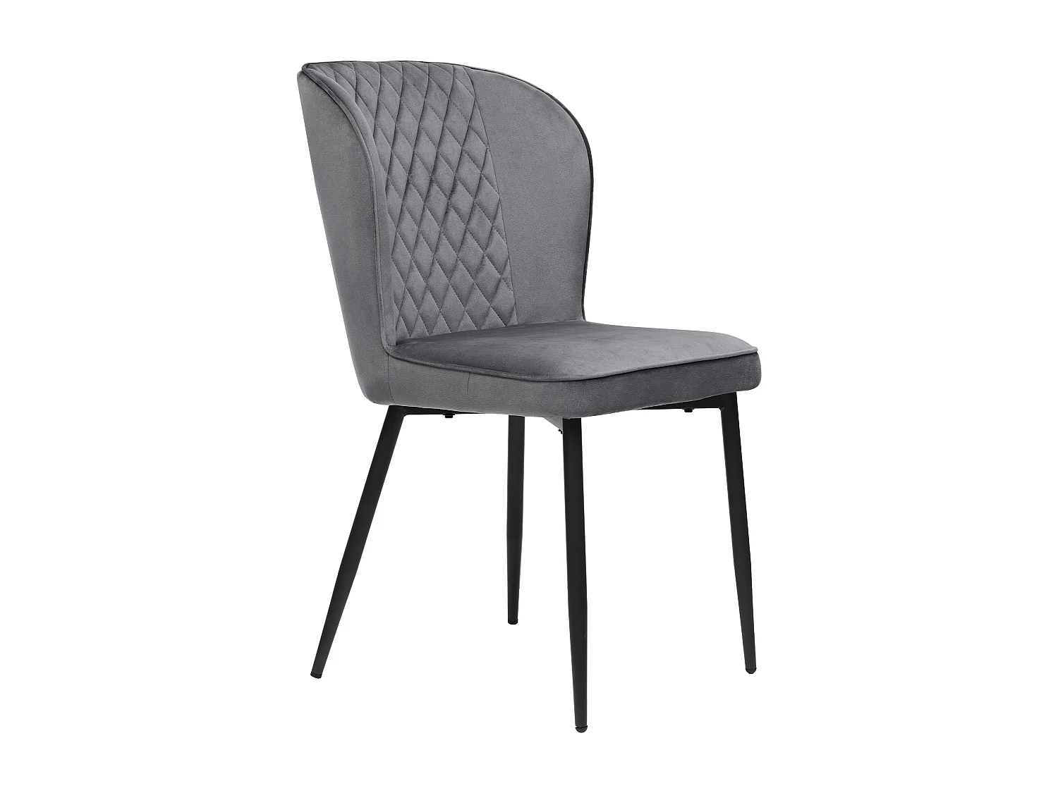 Set van 2 fluwelen eetkamerstoelen met gewatteerde rugleuning - zwarte metalen poten - grijs