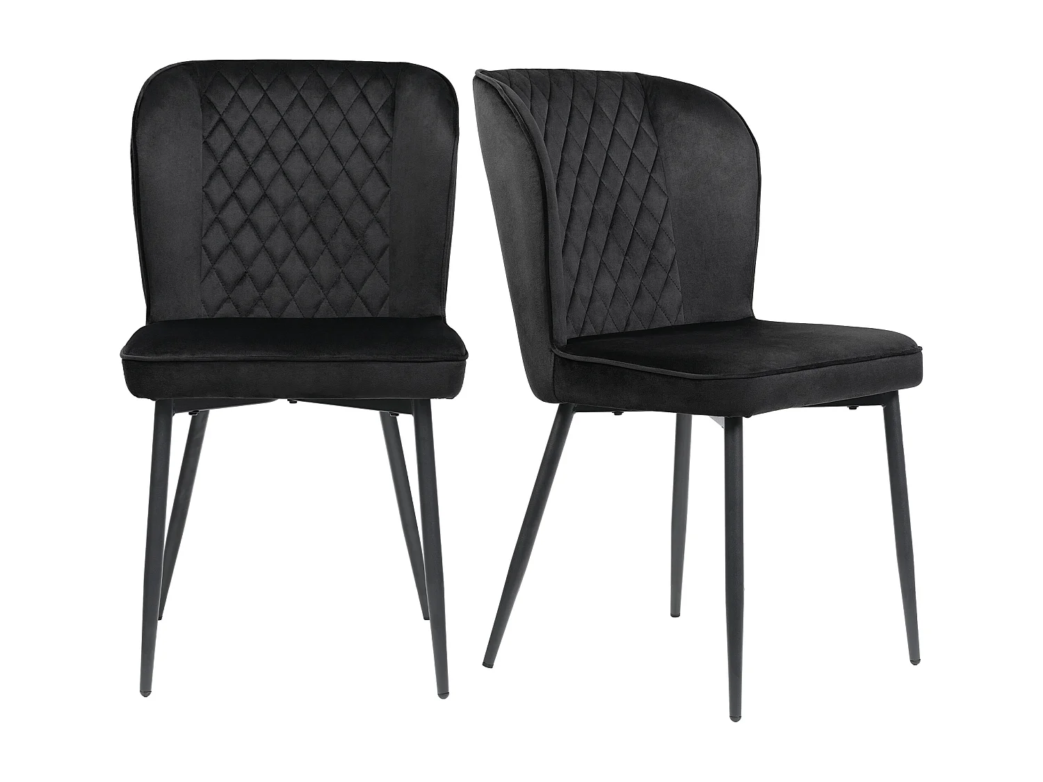Lot de 2 chaises à manger en velours avec dossier rembourré - pieds en métal noir - noir