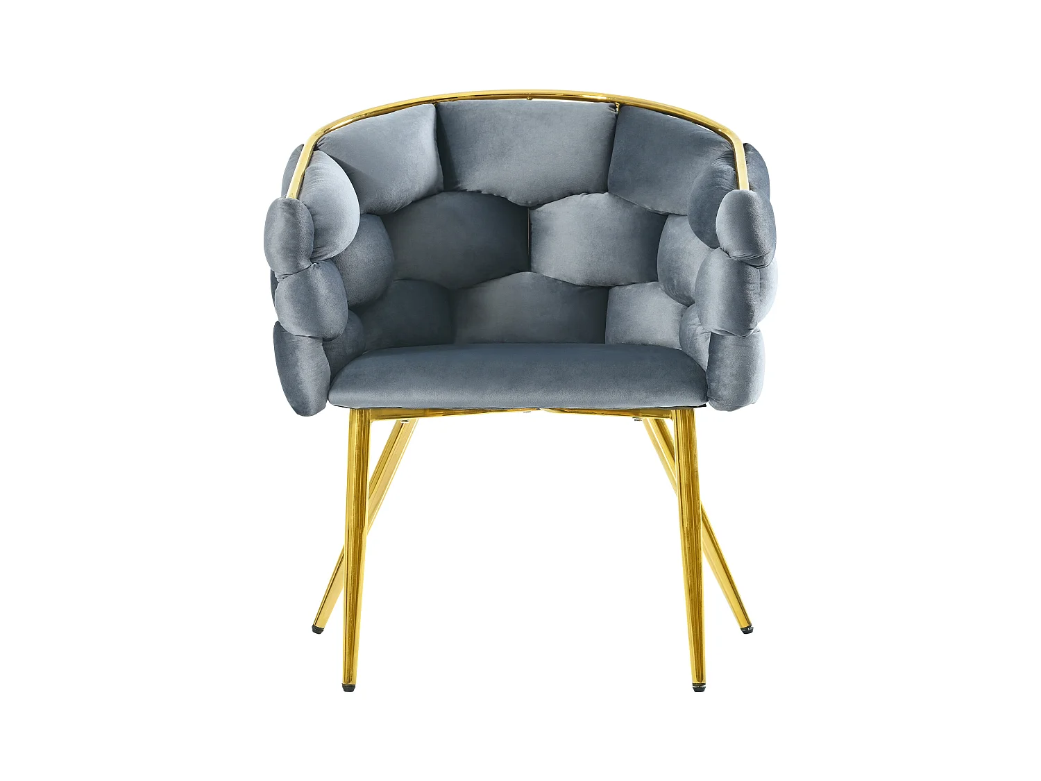 Chaise en velours avec dossier rembourré et accoudoirs - pieds en métal doré - gris