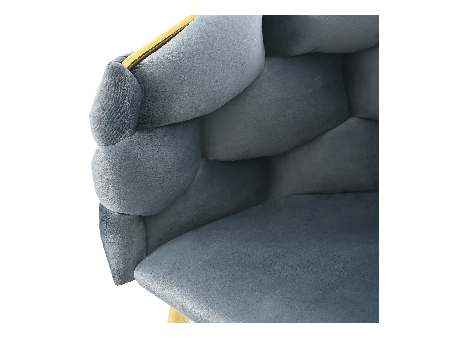 Chaise en velours avec dossier rembourré et accoudoirs - pieds en métal doré - gris