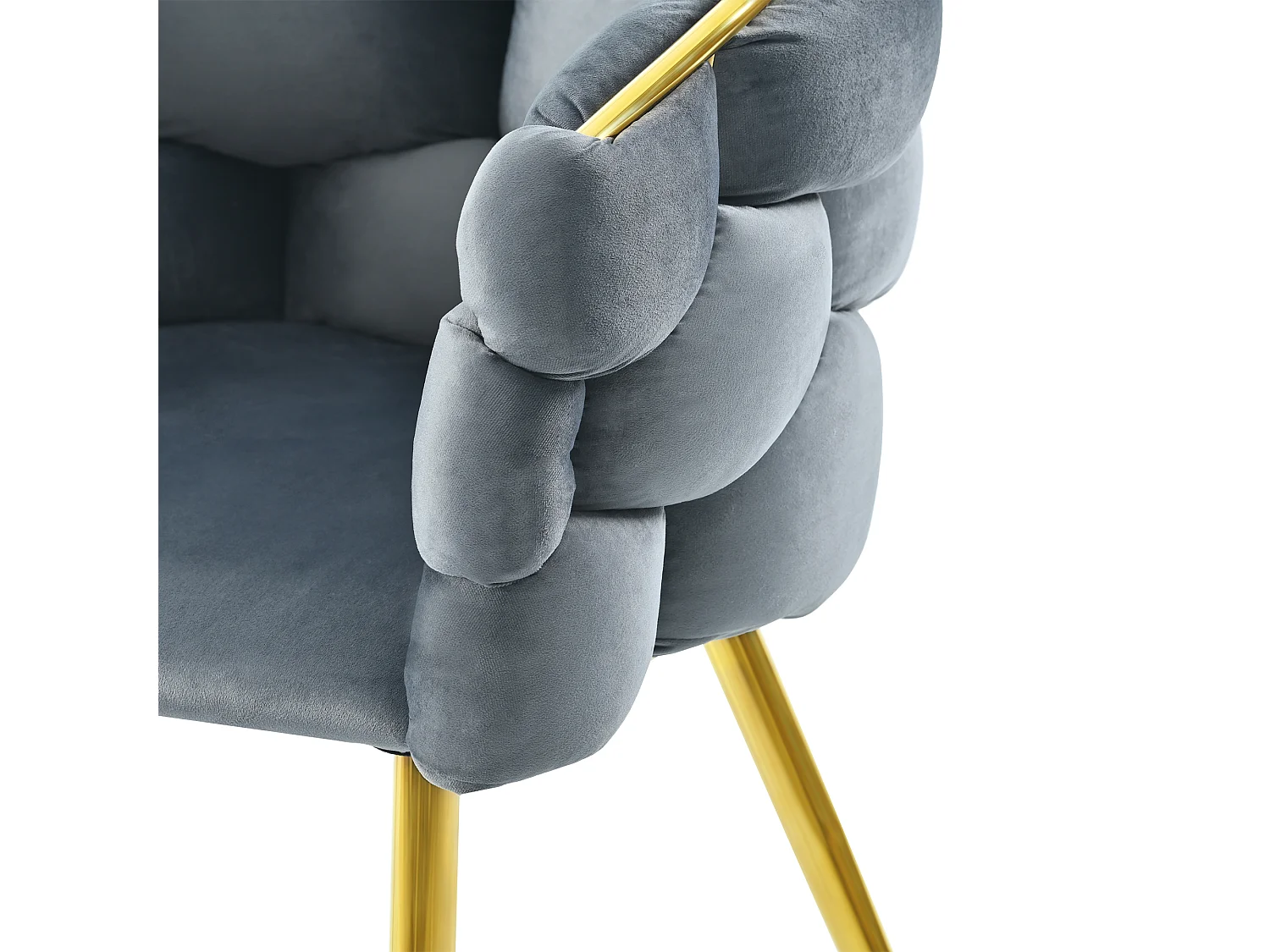 Chaise en velours avec dossier rembourré et accoudoirs - pieds en métal doré - gris