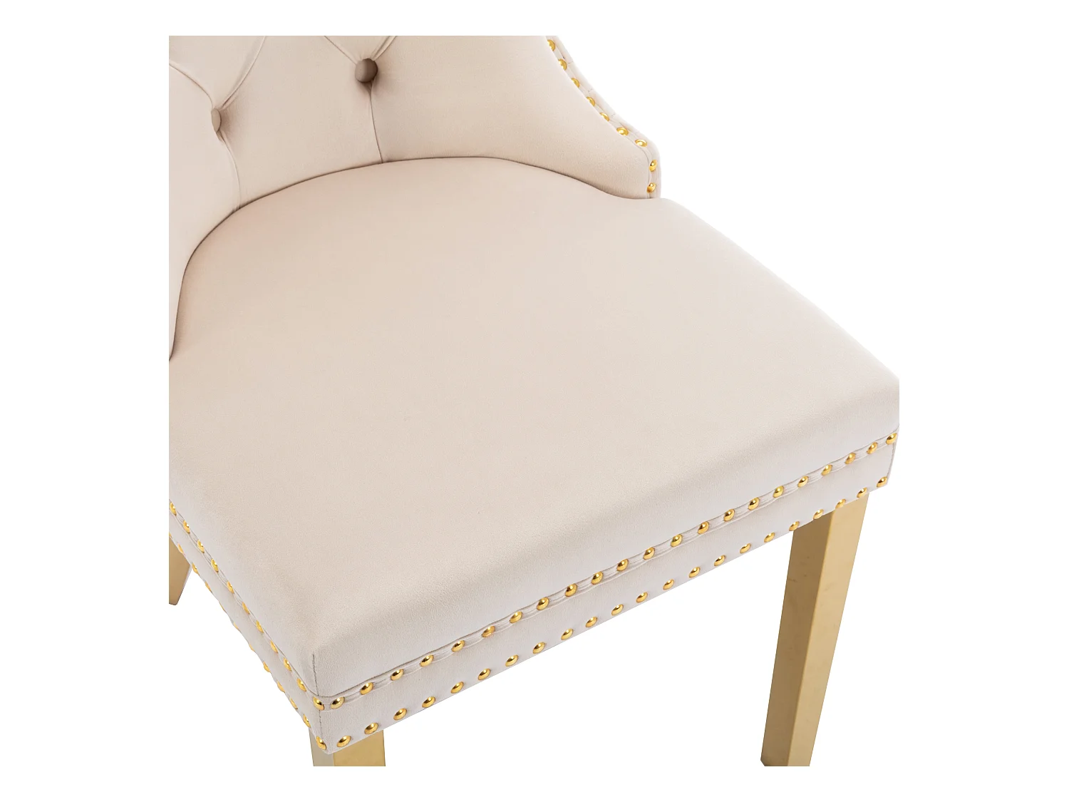 Set van 2 eetkamerstoelen met gewatteerde rugleuning - gouden metalen poten - fluweel - beige