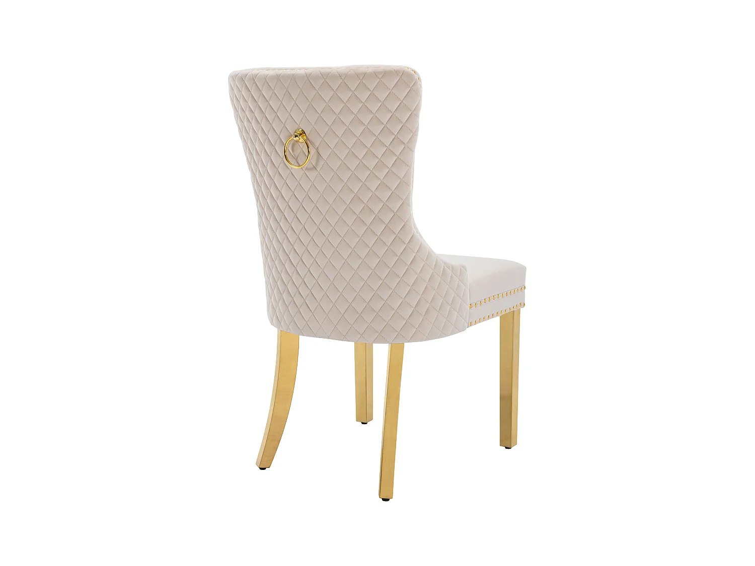 Set van 2 eetkamerstoelen met gewatteerde rugleuning - gouden metalen poten - fluweel - beige