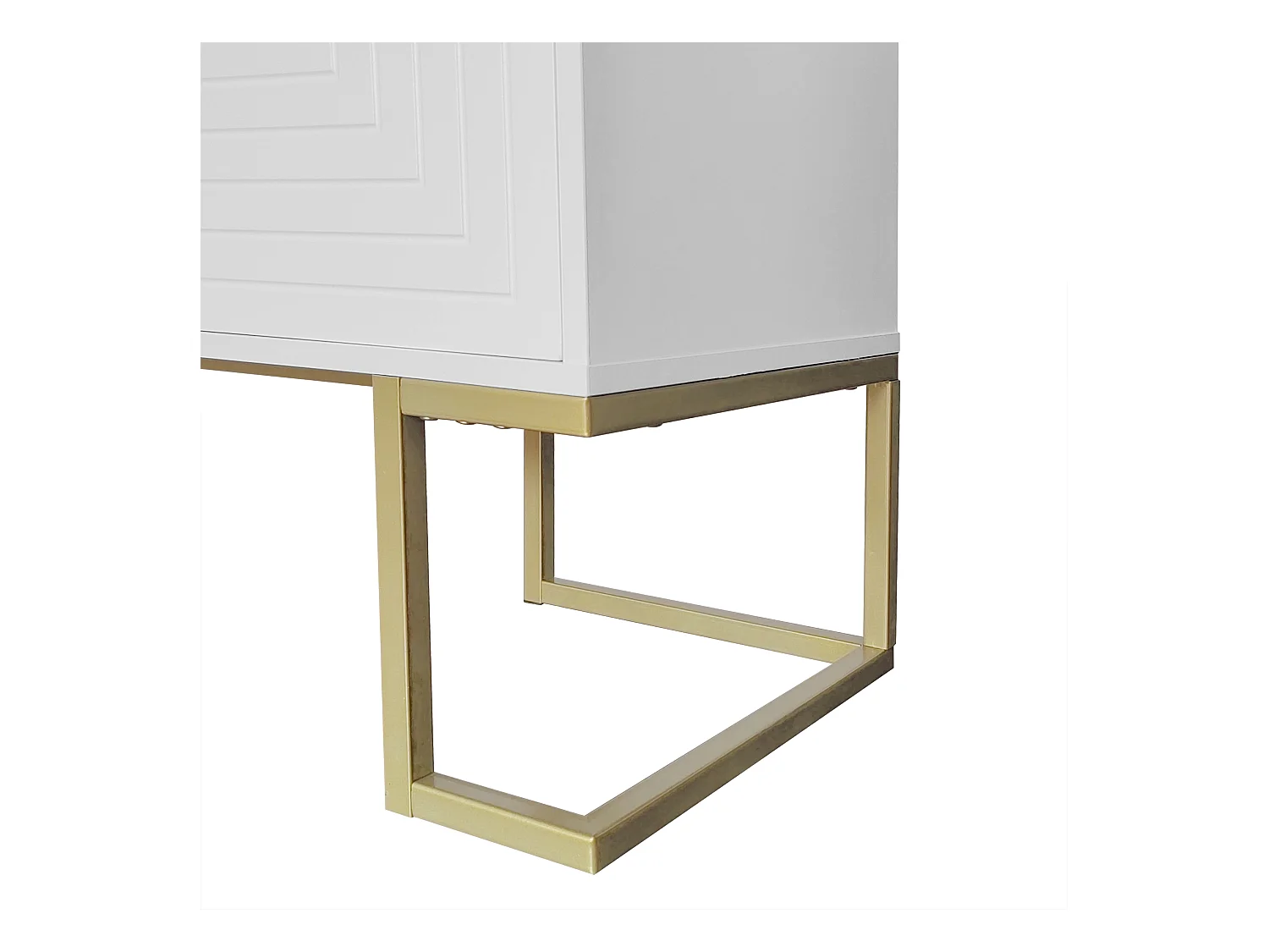 Buffet blanc avec 3 portes, étagères réglables, pieds dorés, 138x40x80,5cm