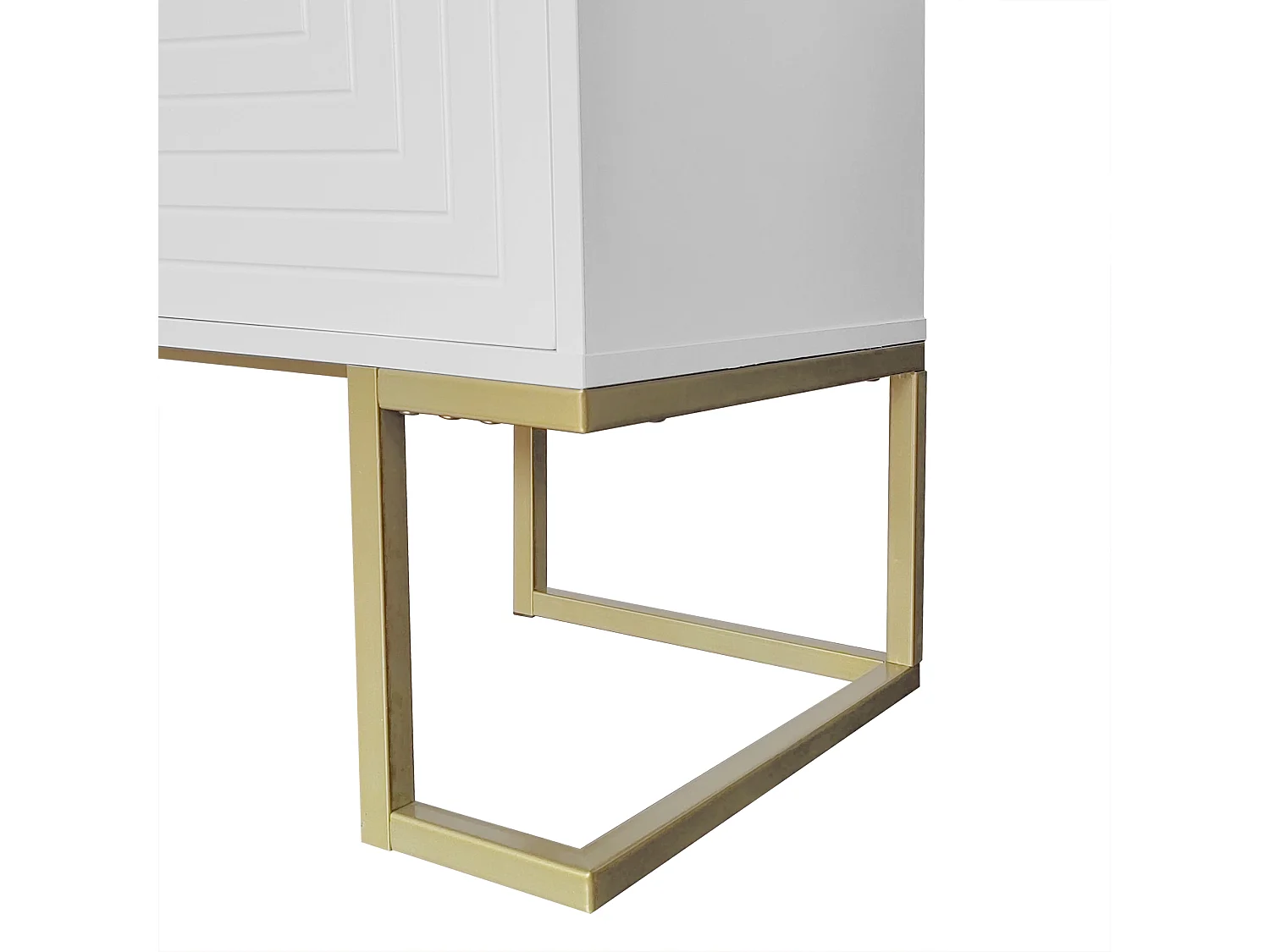 Buffet blanc avec 3 portes, étagères réglables, pieds dorés, 138x40x80,5cm