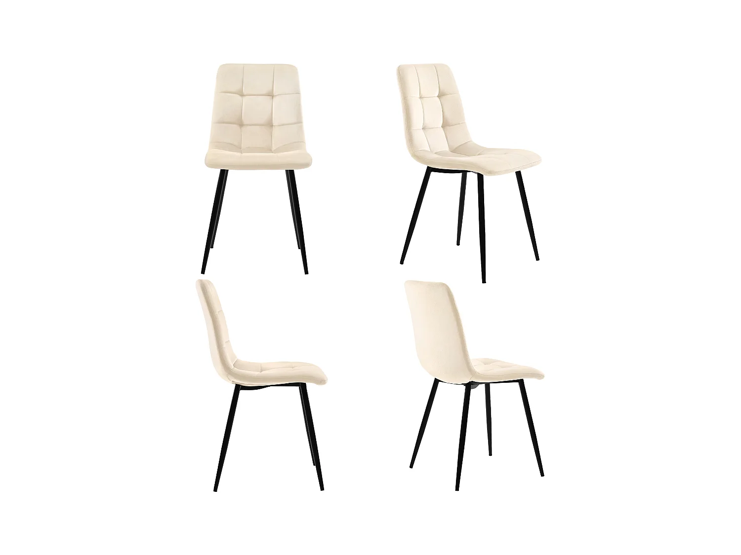 Lot de 4 chaises à manger en velours avec dossier rembourré - pieds en métal noir - beige