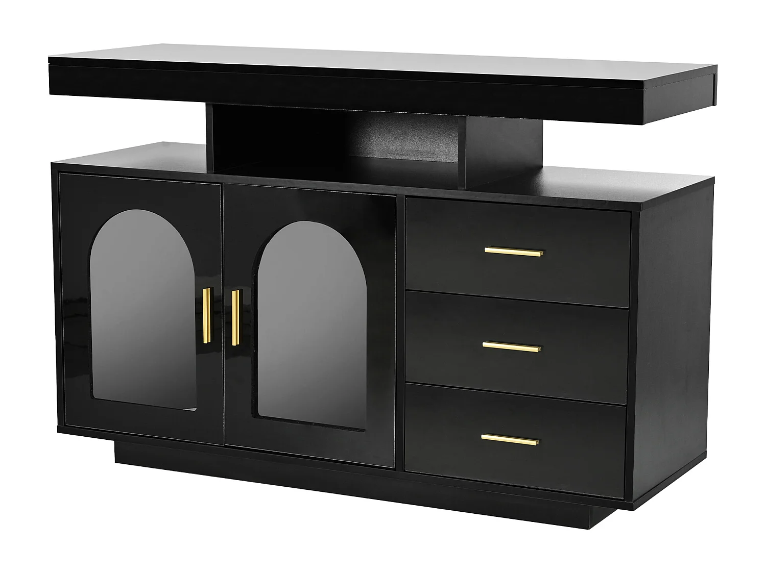 Buffet noir avec éclairage LED, 2 portes et 3 tiroirs, 120x40x80cm