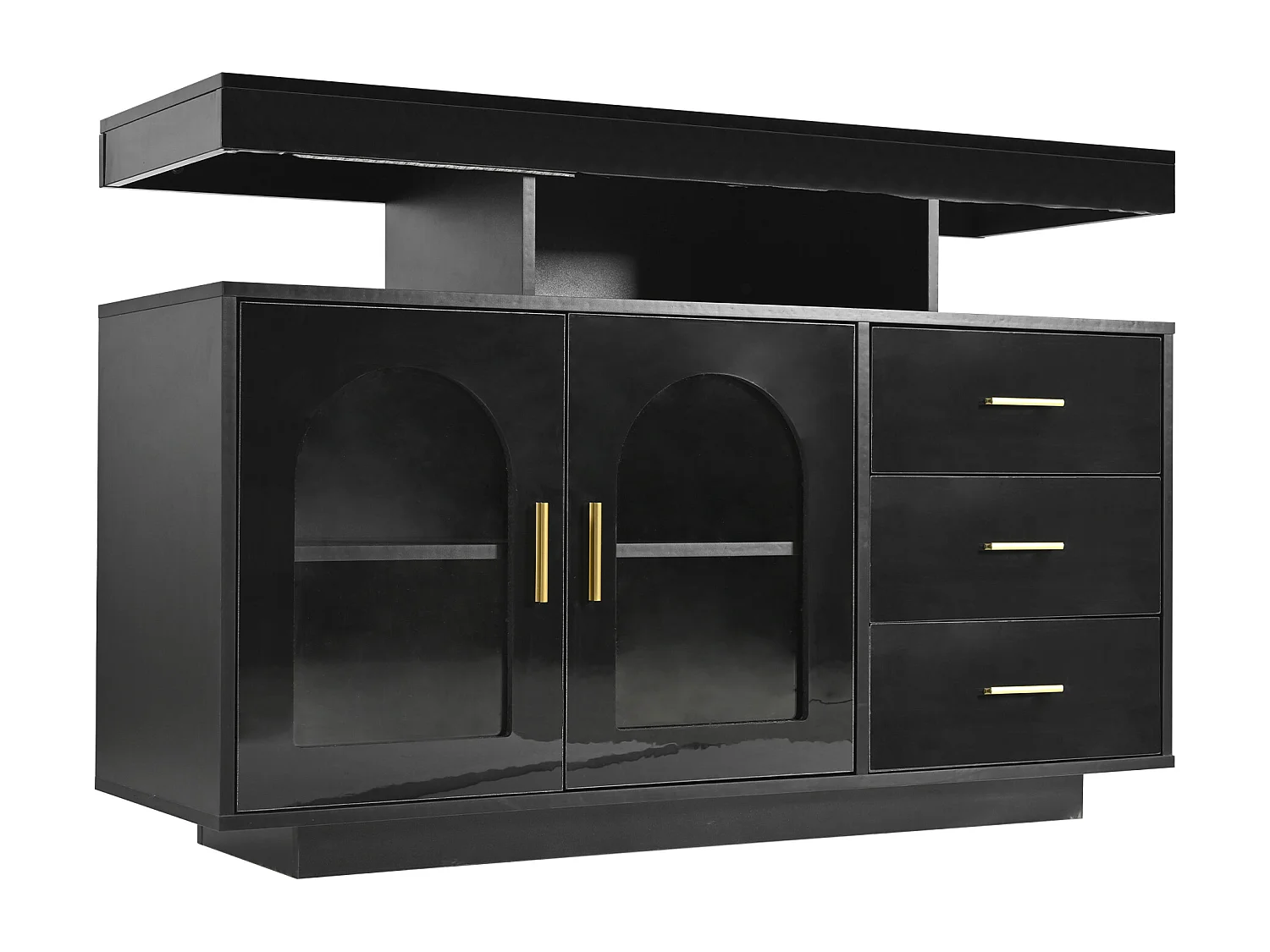 Buffet noir avec éclairage LED, 2 portes et 3 tiroirs, 120x40x80cm