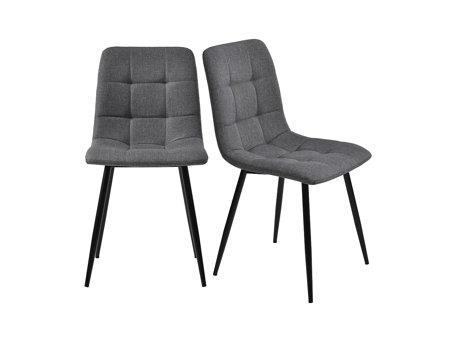 Lot de 4 chaises à manger en lin avec dossier rembourré - pieds en métal noir - gris