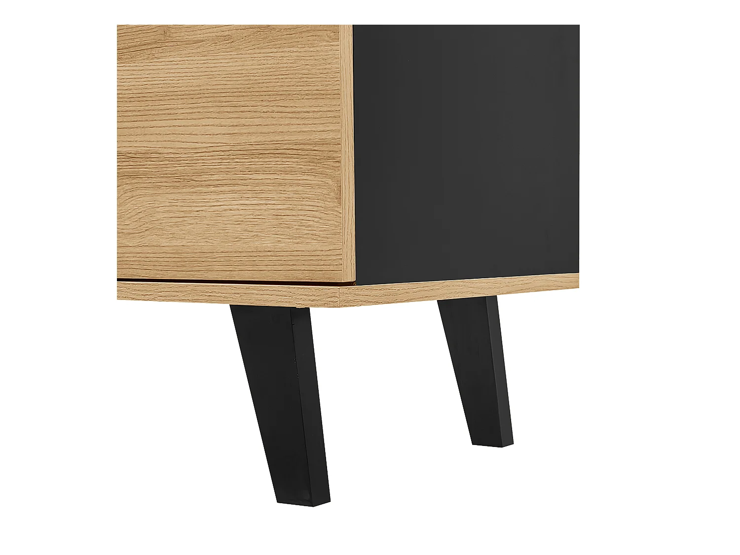 Lichte, natuurlijke en zwarte tv-kast met 2 deuren en 1 lade, 170x40x50,5cm