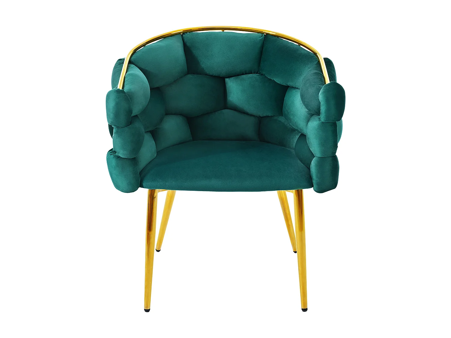 Chaise en velours avec dossier rembourré et accoudoirs - pieds en métal doré - vert foncé