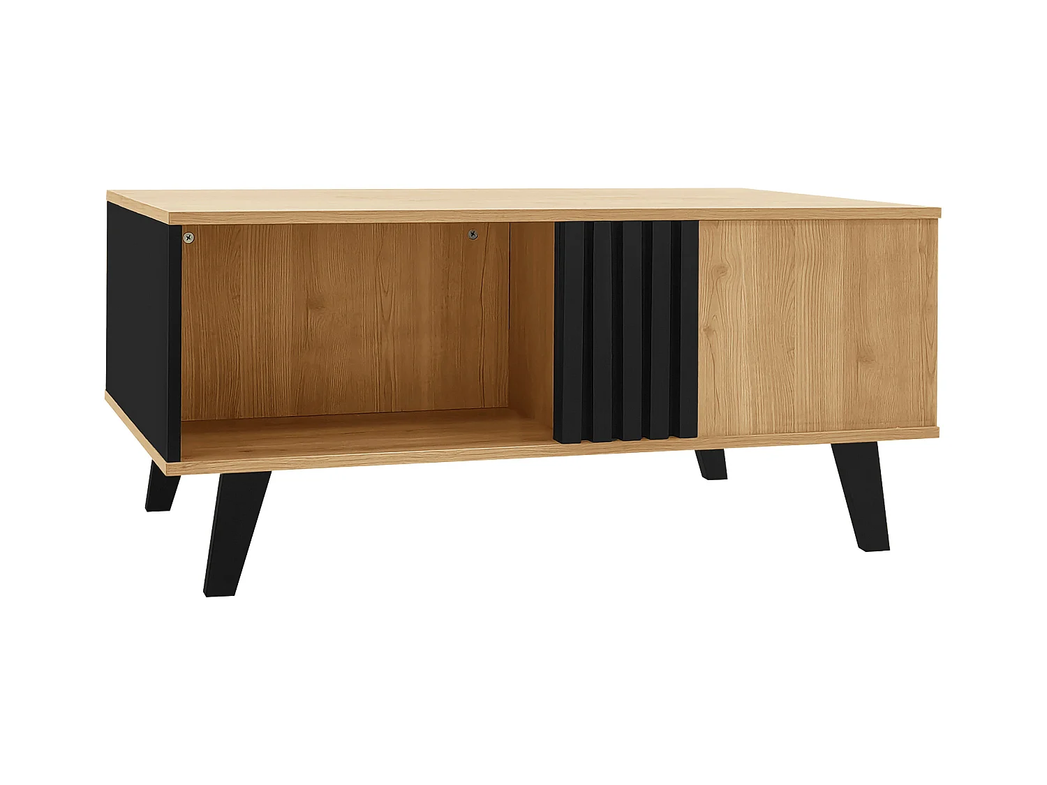 Table basse naturelle et noire claire avec fonctions de rangement polyvalentes, 100x60x45cm