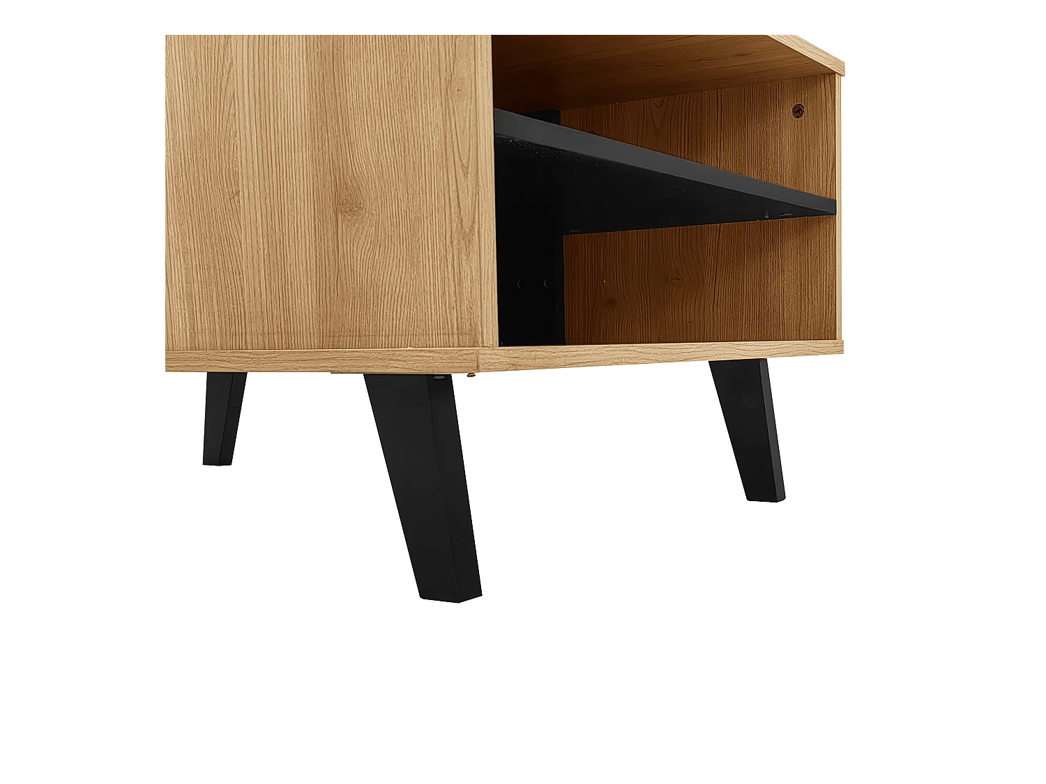Table basse naturelle et noire claire avec fonctions de rangement polyvalentes, 100x60x45cm