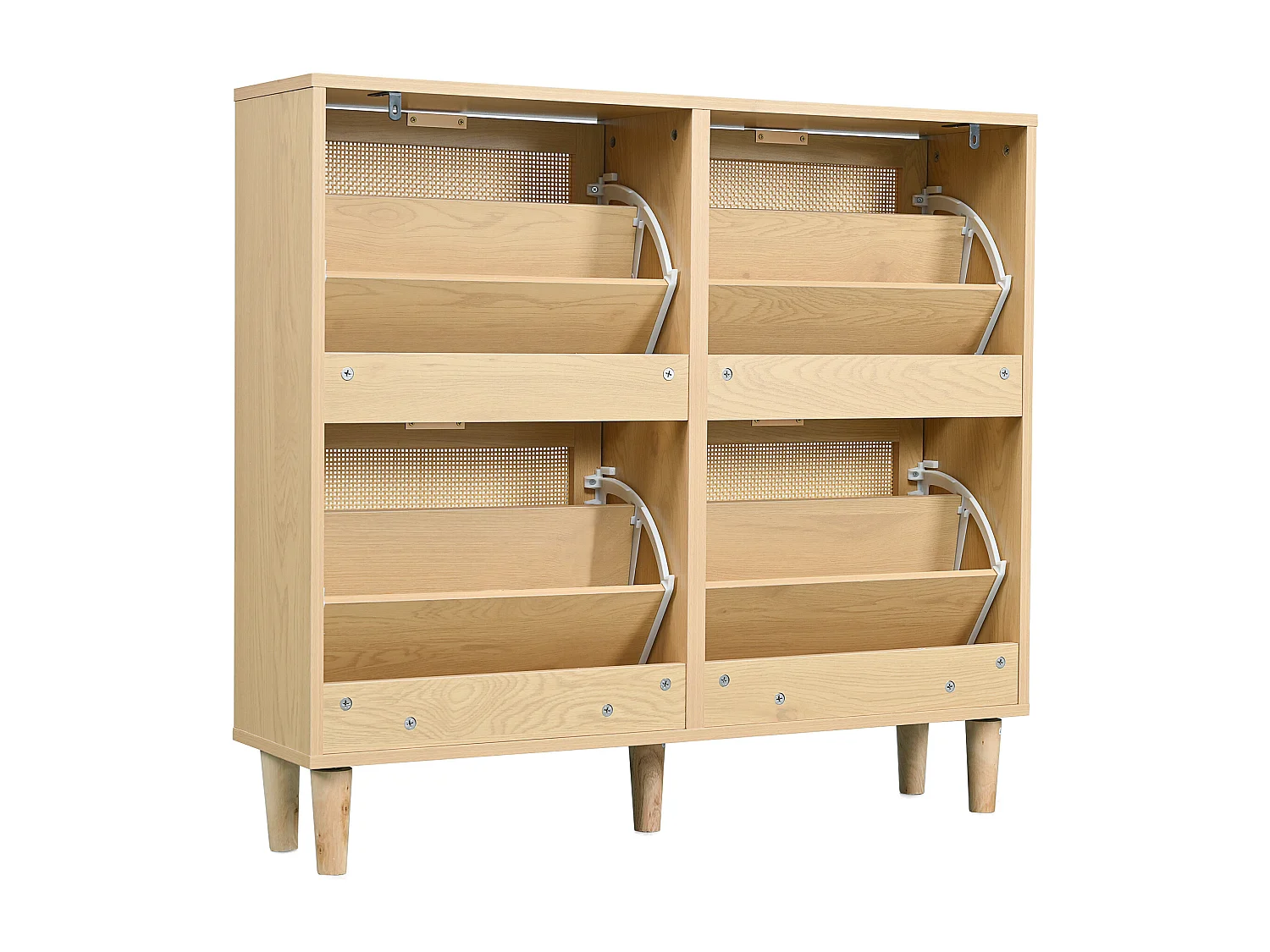 Meuble à chaussures en rotin avec 4 tiroirs rabattables, couleur naturel clair 100x25x90,3cm