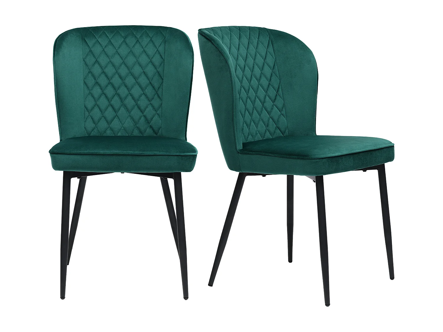 Set van 2 fluwelen eetkamerstoelen met gestoffeerde rugleuning - zwarte metalen poten - donkergroen
