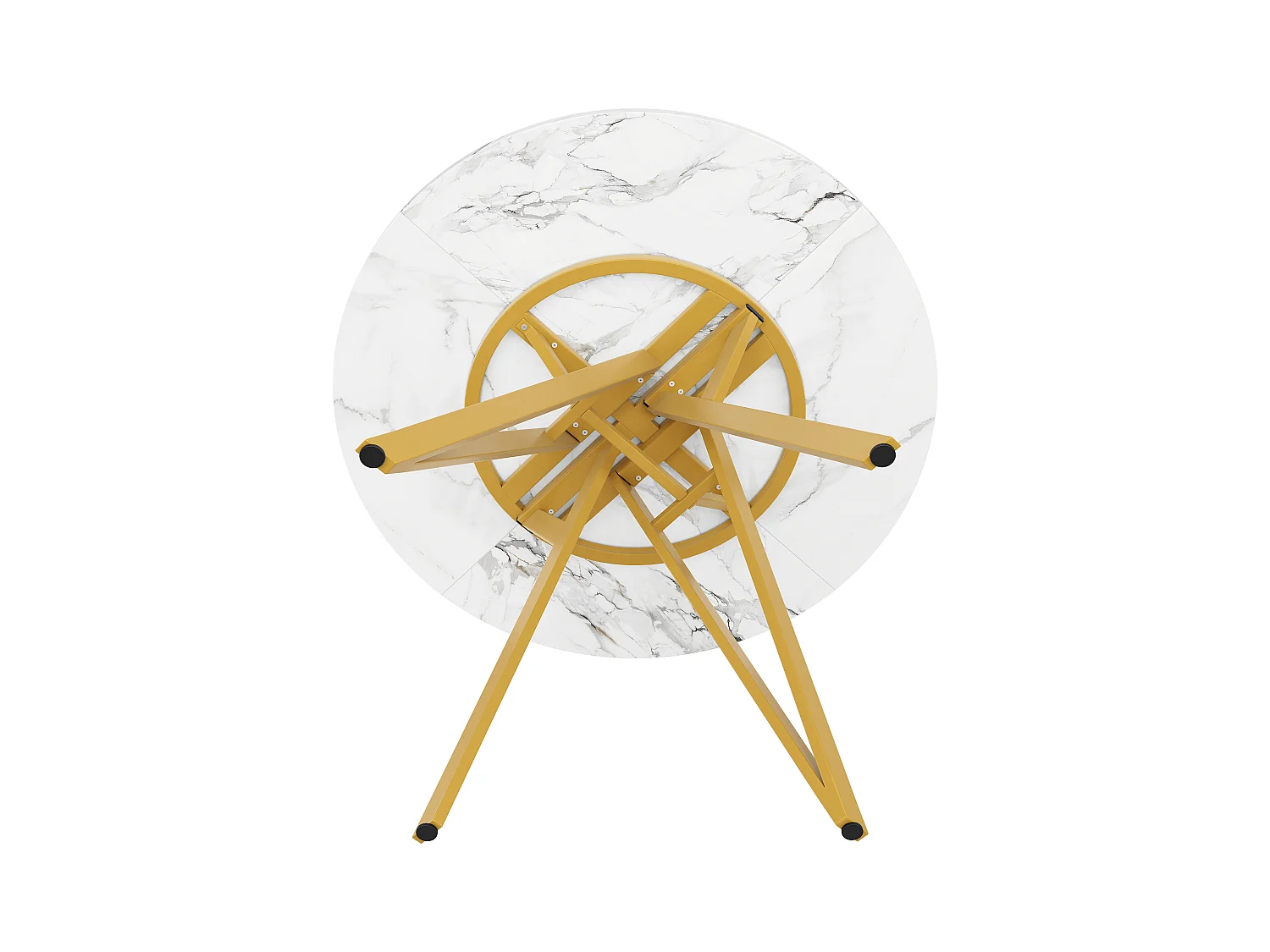 Table à manger table basse ronde pour 4 personnes - pied en métal doré - plateau mdf motif marbre blanc (100x100x76 cm)