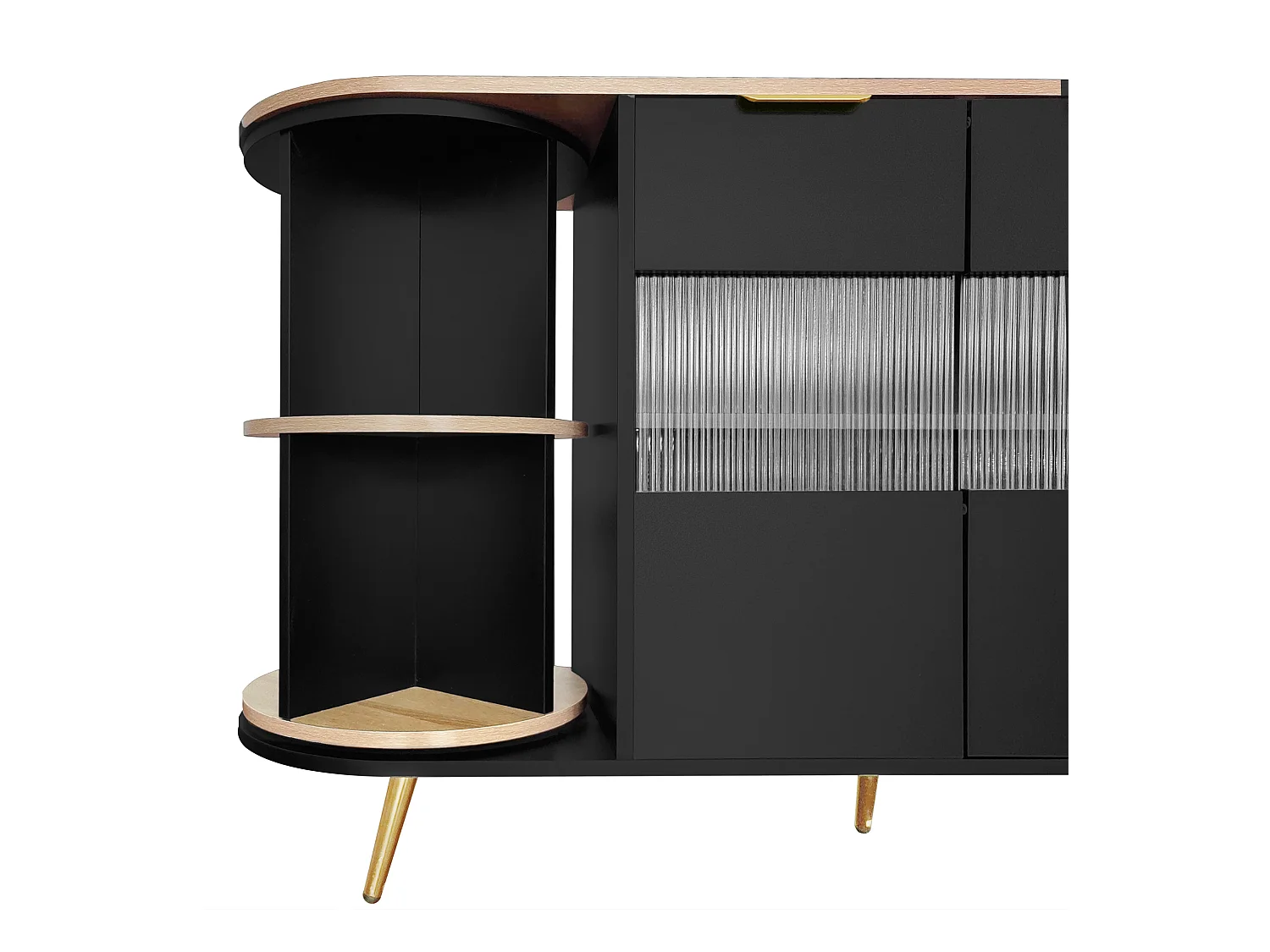 Buffet noir avec 2 portes, 2 tiroirs et éclairage LED , 130x40x80cm