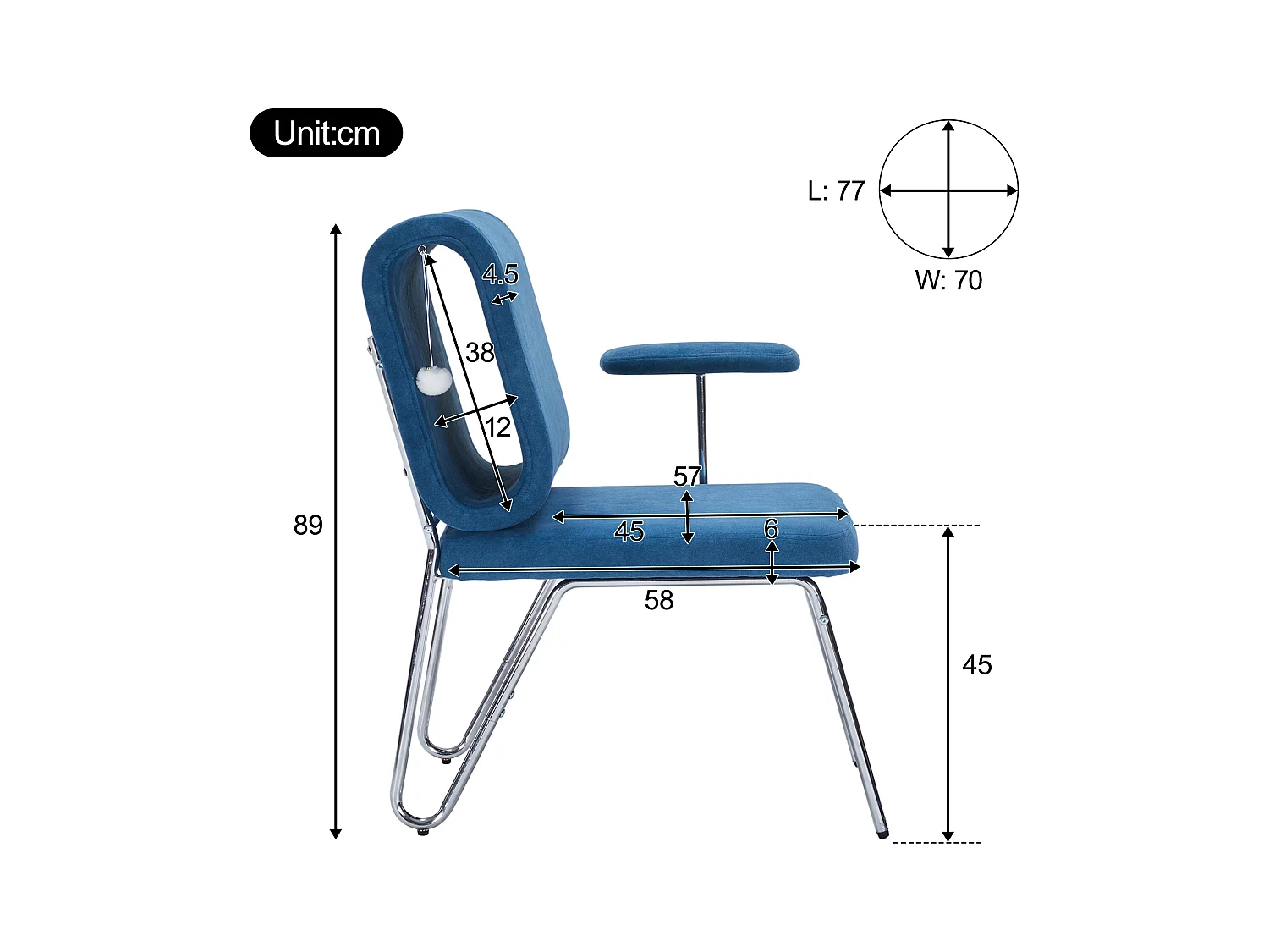 Fauteuil avec trou pour chat - fauteuil large - accoudoirs interchangeables - bleu