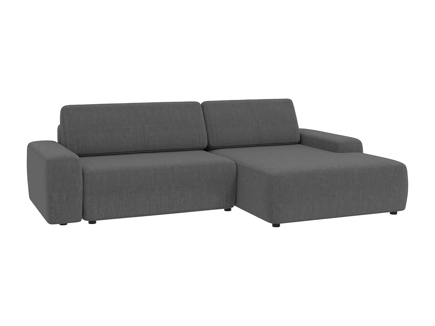 Canapé d’angle avec fonction lit et coffre de rangement en tissu velours gris, agréable confort d’assise ALWIN