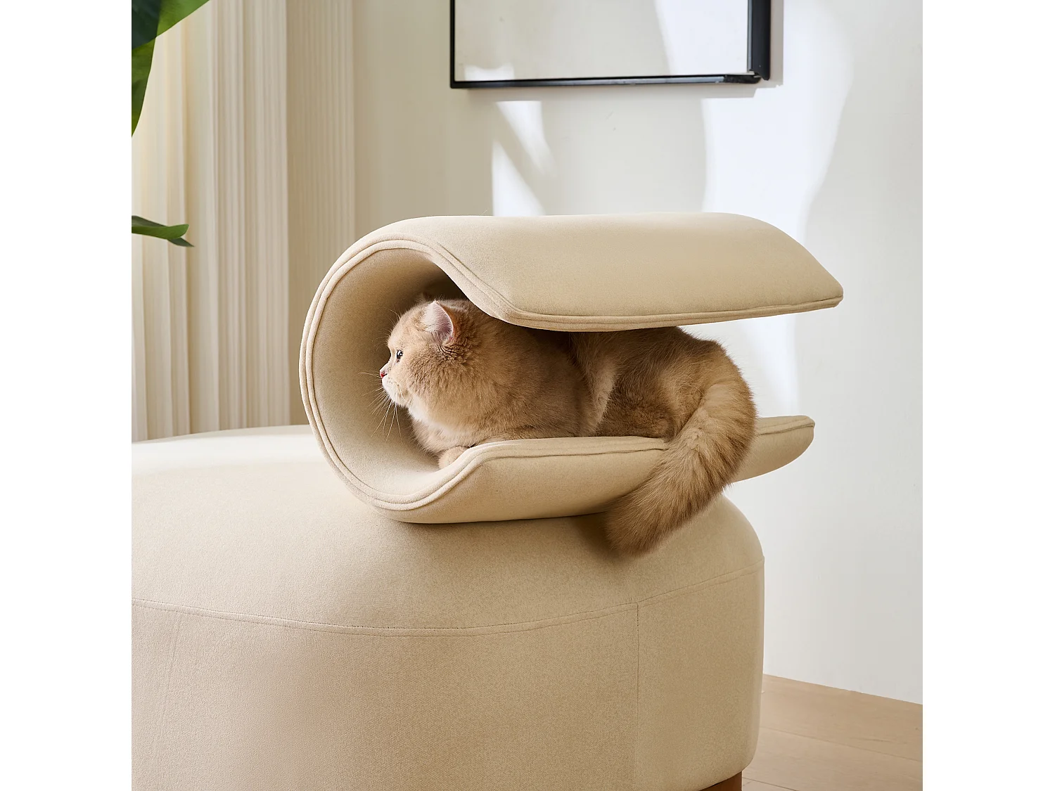 Chaise avec trou pour chat - convient aux animaux - matériau résistant aux rayures - beige