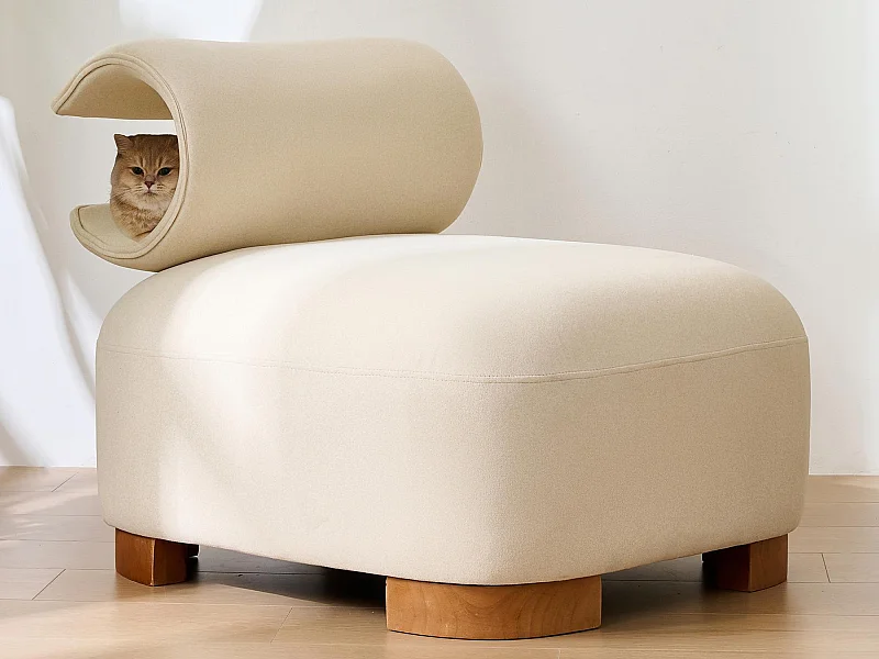 Stoel met kattengat - geschikt voor huisdieren - krasbestendig materiaal - beige