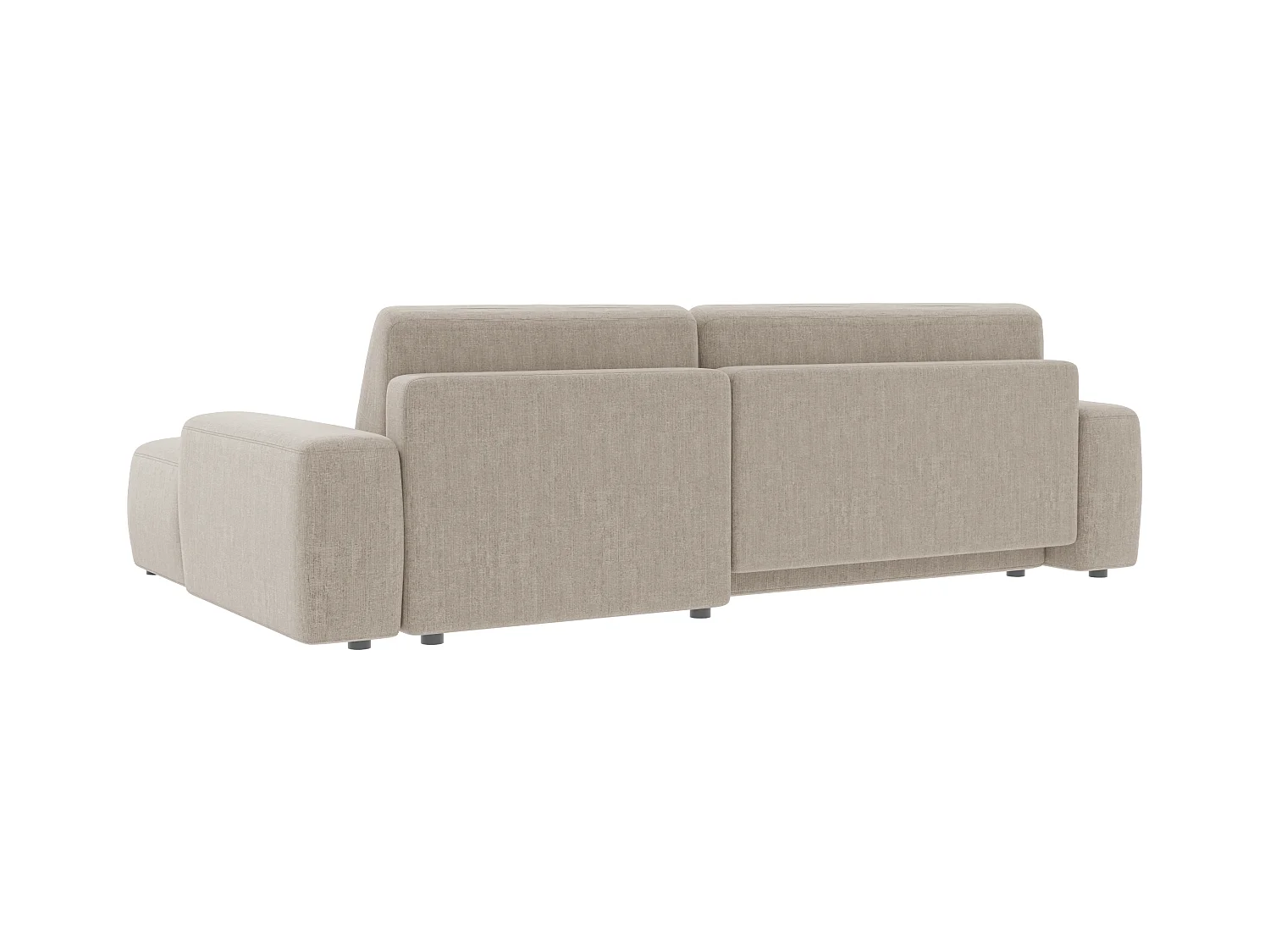 Canapé d’angle avec fonction lit et coffre de rangement en tissu velours beige, agréable confort d’assise ALWIN