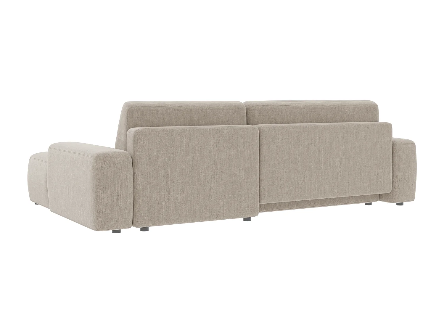 Canapé d’angle avec fonction lit et coffre de rangement en tissu velours beige, agréable confort d’assise ALWIN