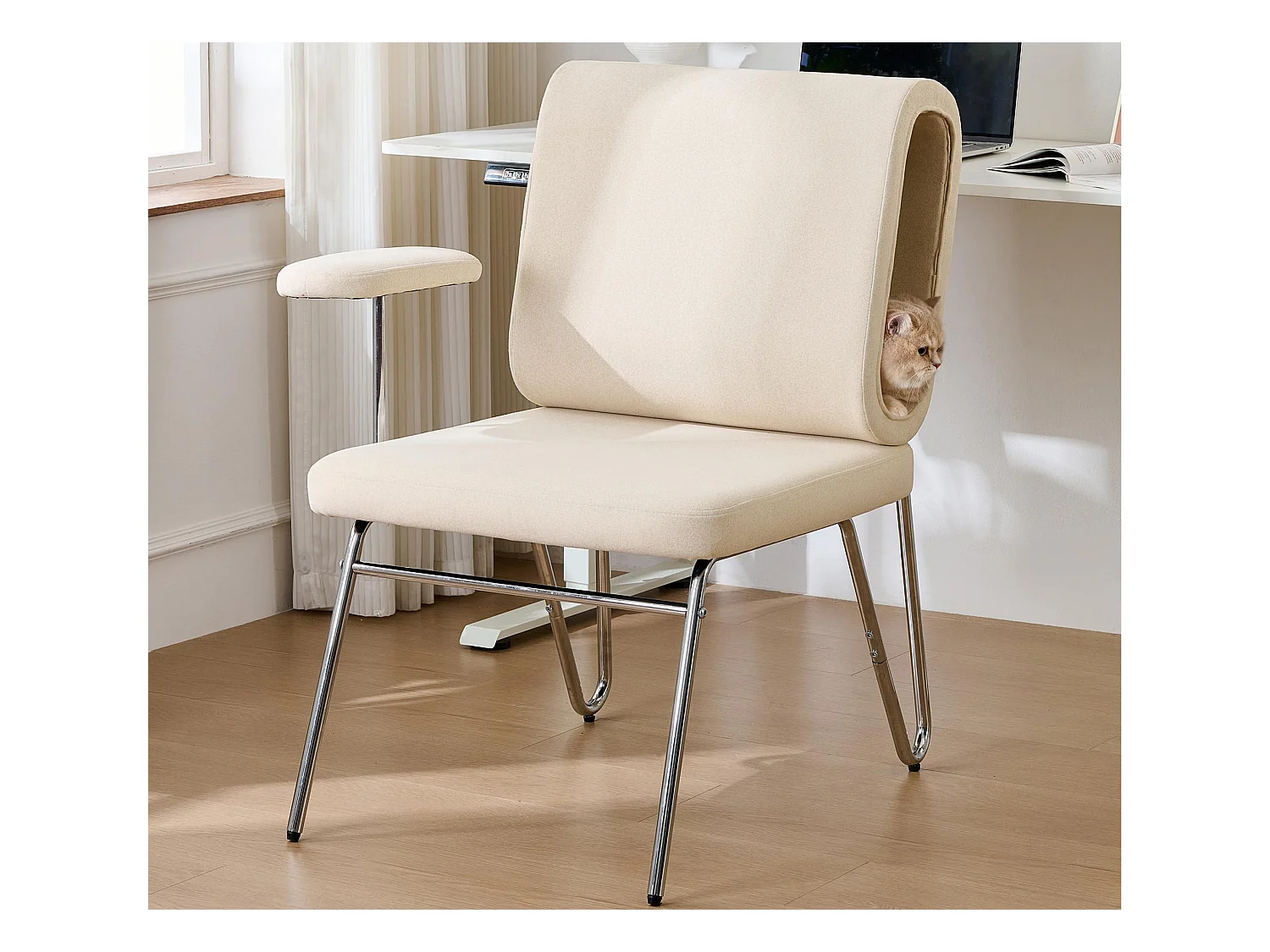 Fauteuil avec trou pour chat - fauteuil large - accoudoirs interchangeables - beige