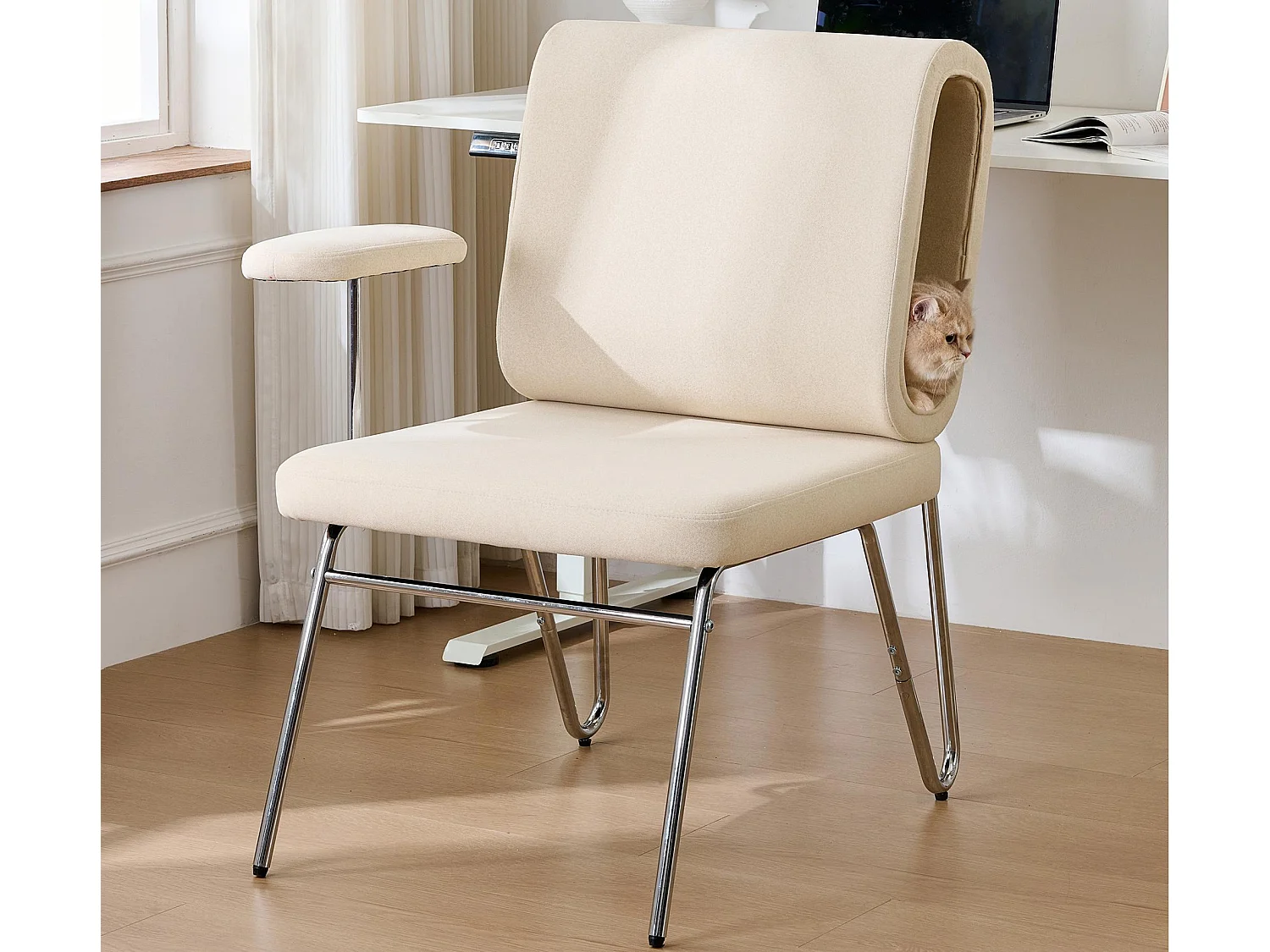 Fauteuil avec trou pour chat - fauteuil large - accoudoirs interchangeables - beige